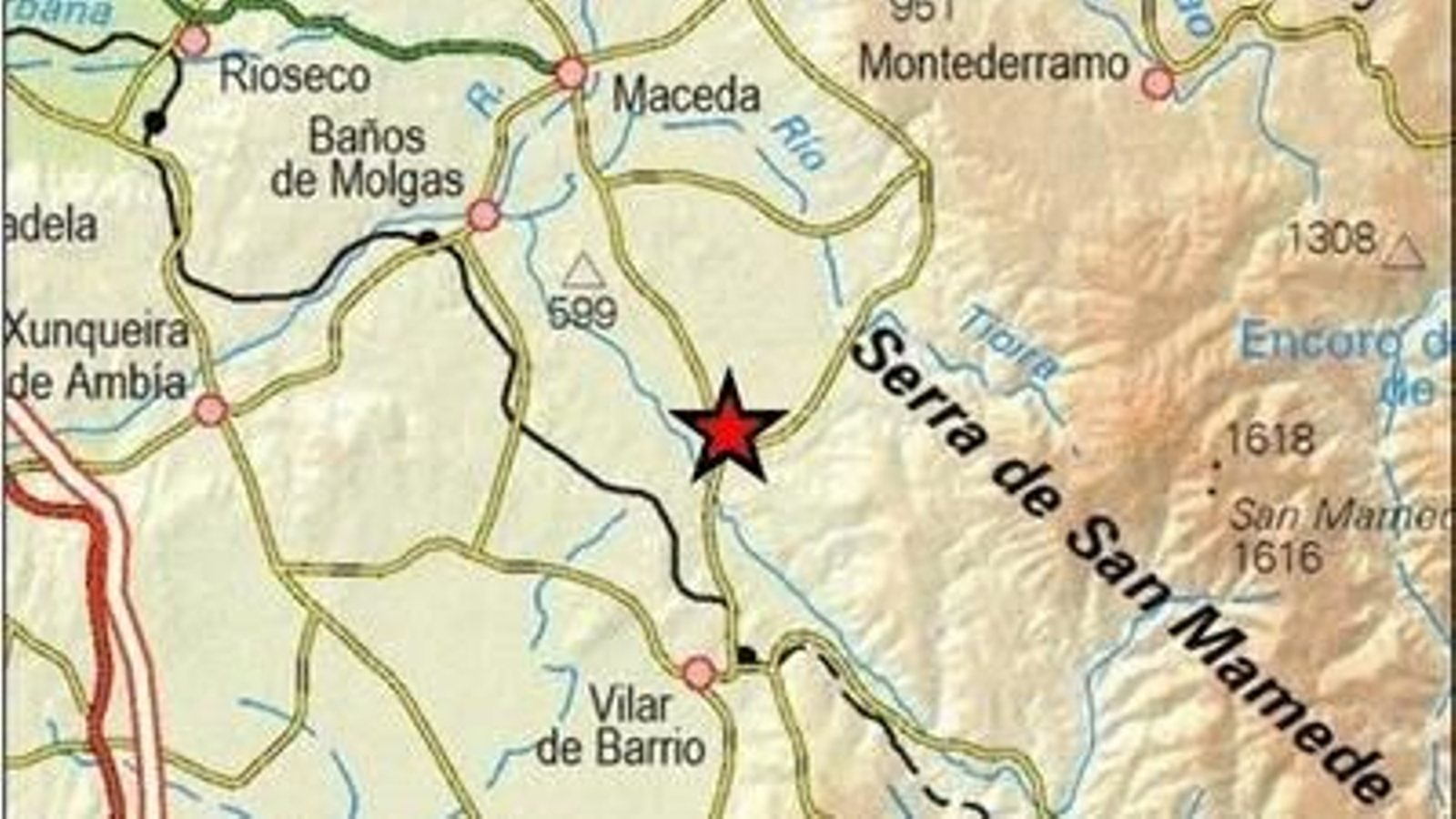 Epicentro del terremoto en Vilar de Barrio.
