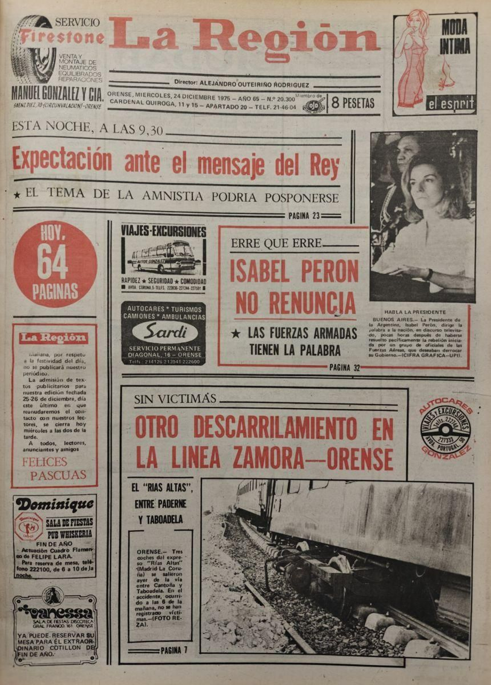 La primera de La Región del 24 de diciembre, día de Nochebuena, de 1975