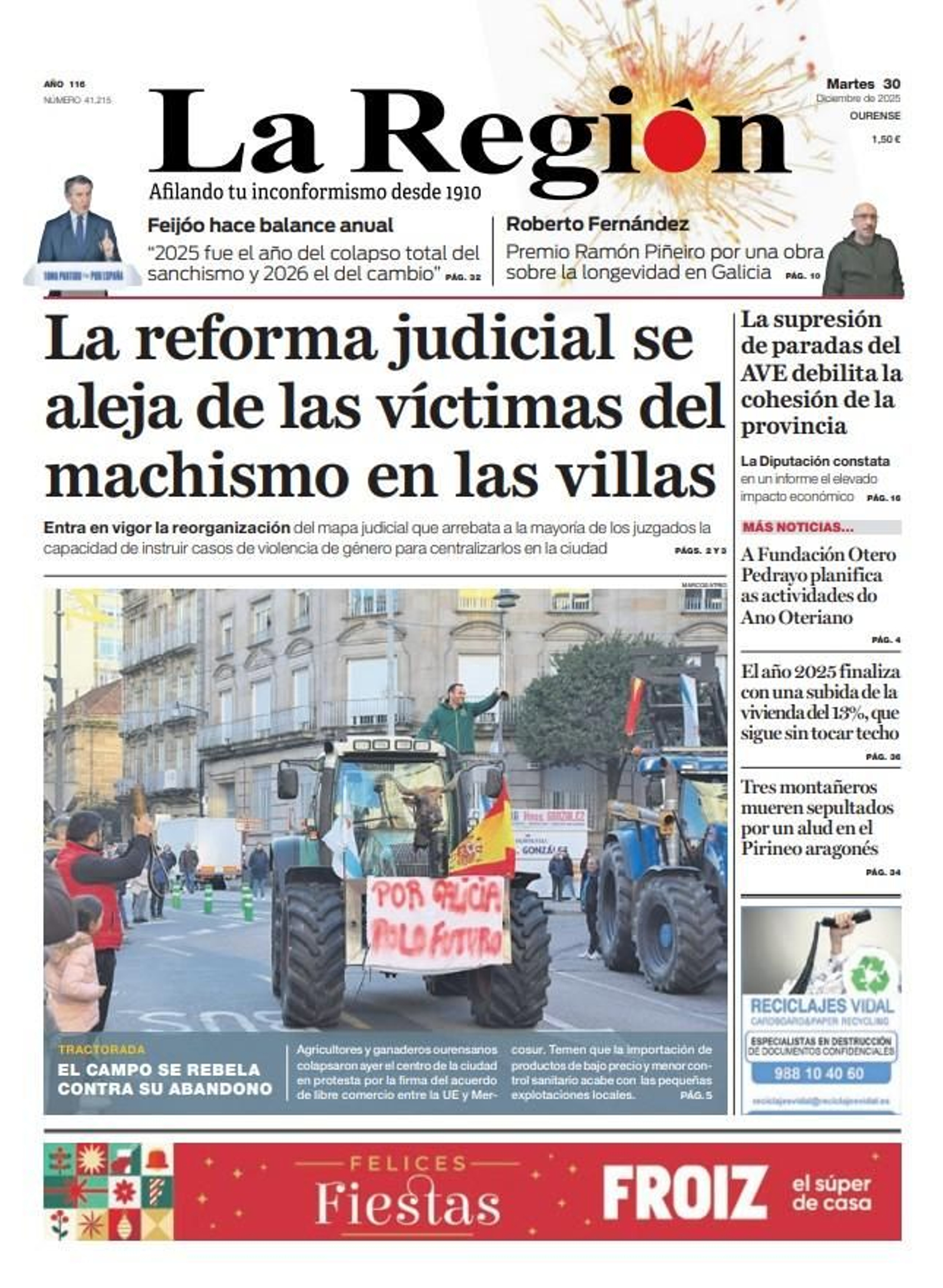 La portada de este martes, 30 de diciembre
