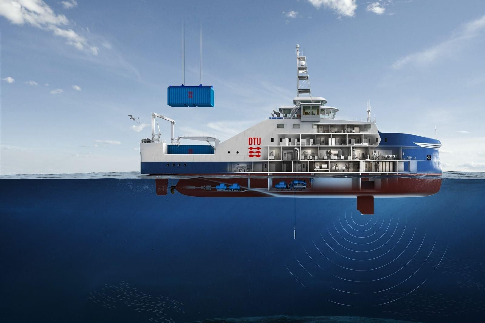 Infografía del buque de investigación marina 'Dana V', de 70 metros de eslora.