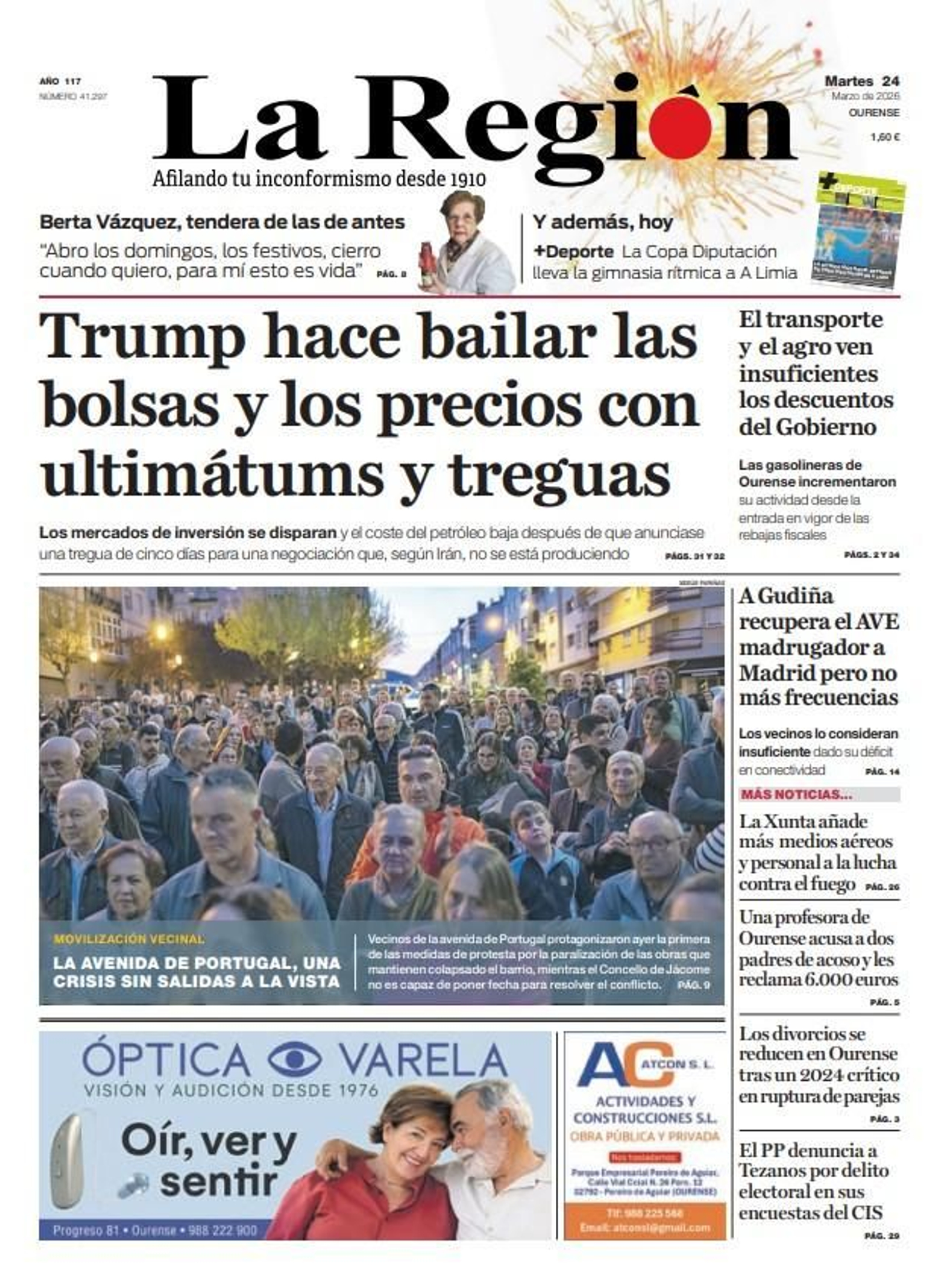 La portada de La Región de este martes, 24 de marzo.