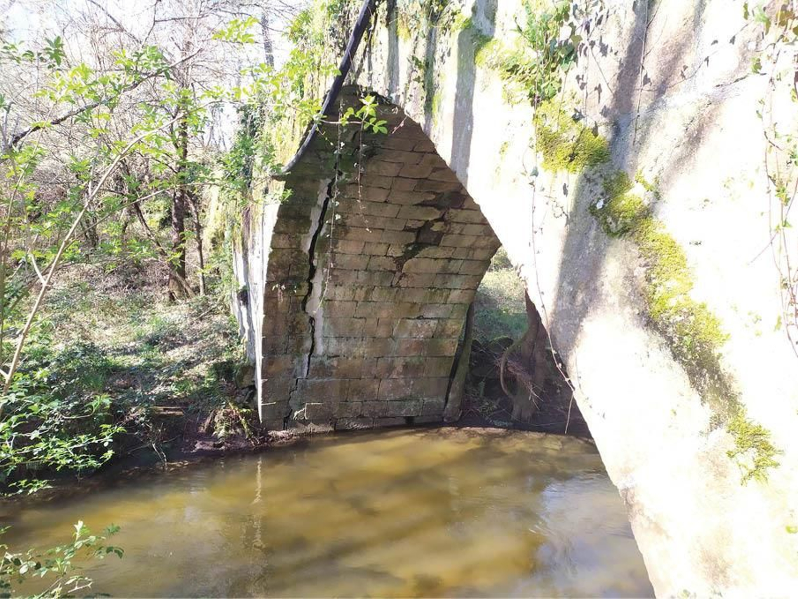 Una grieta amenaza la estructura de Ponte Pedriña, en Celanova. (L.F.)