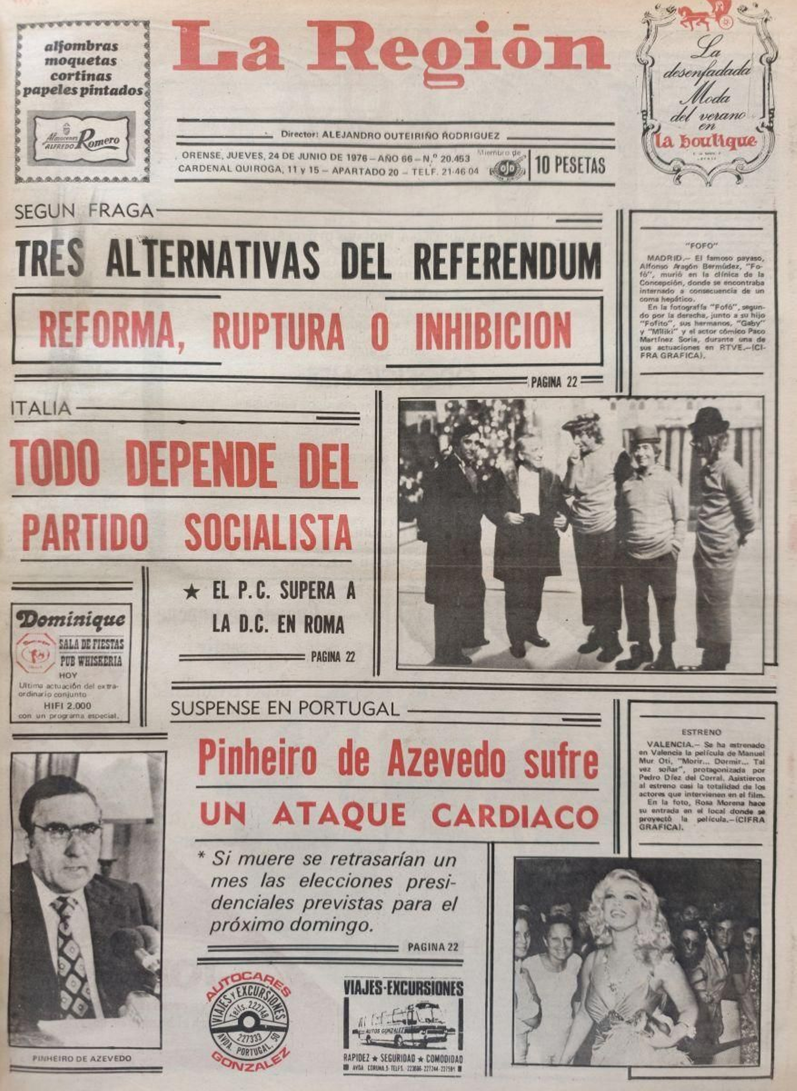 La portada de La Región del 24 de junio de 1976.