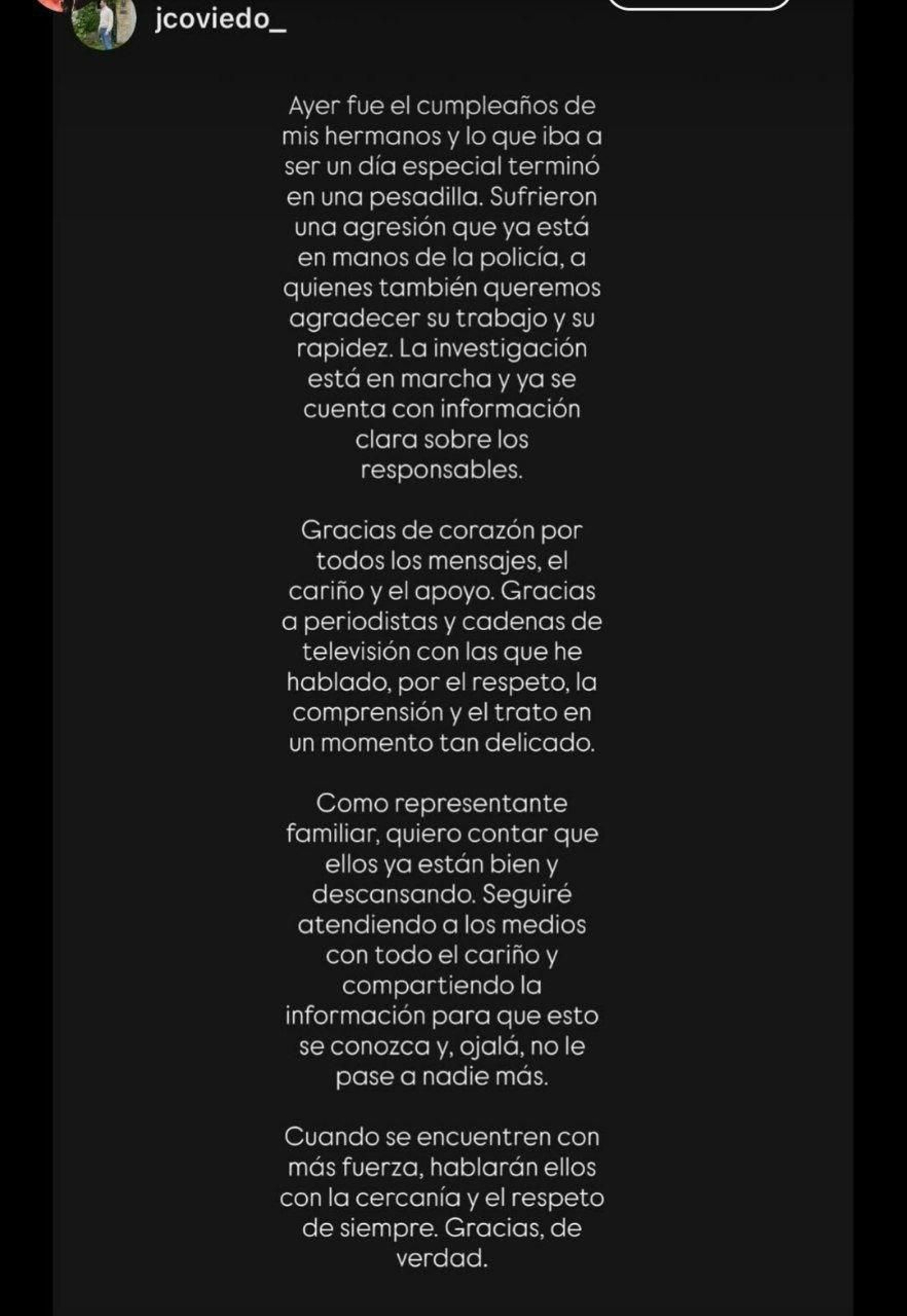 Comunicado de Juan Carlos Oviedo sobre la agresión sufrida por los Gemeliers.