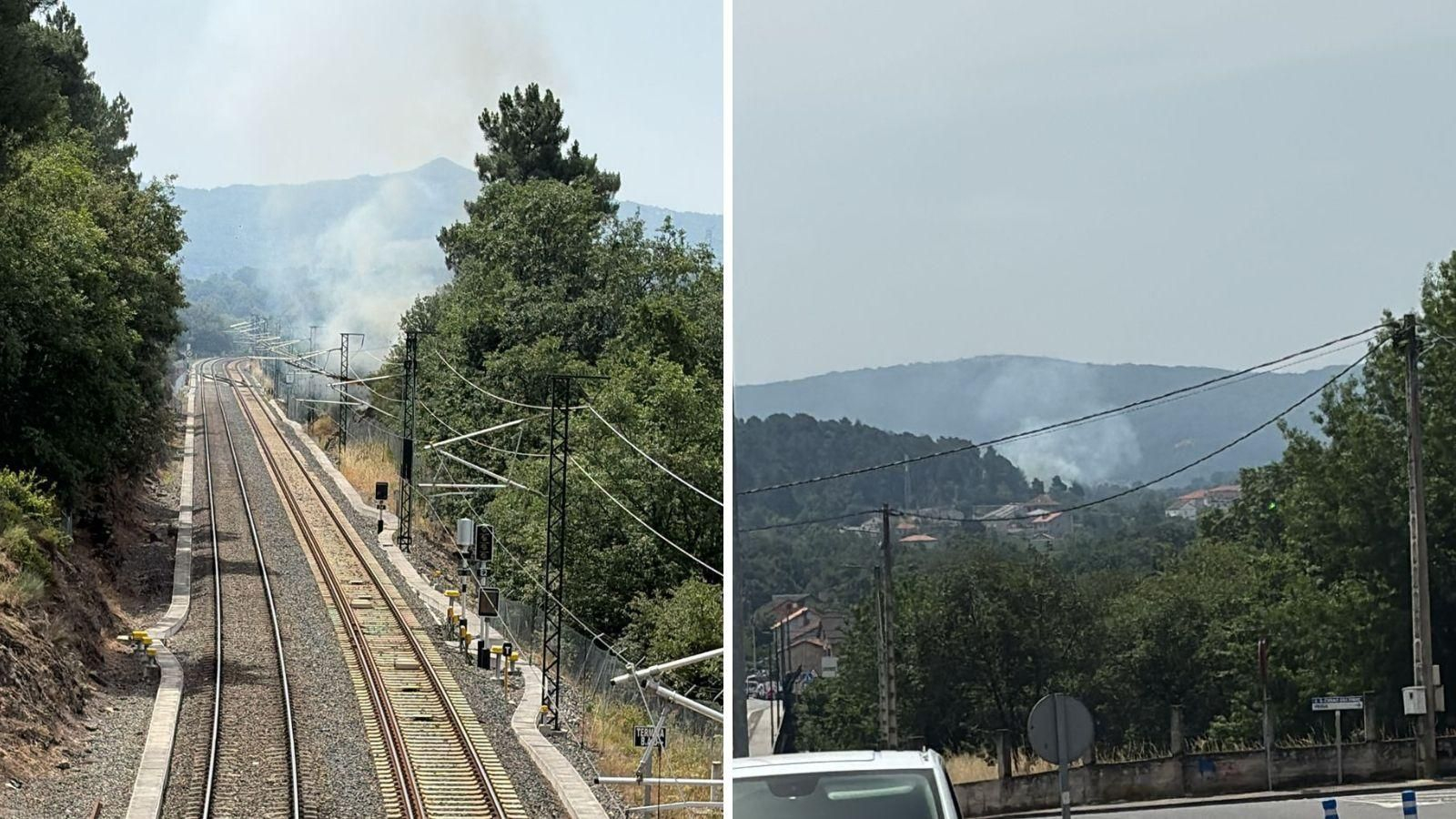 Imágenes de la columna de humo del incendio desatado en San Cibrao das Viñas