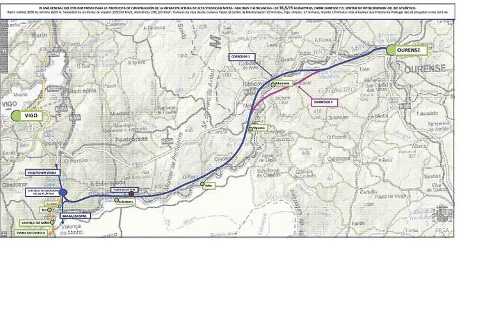El trazado propuesto iría paralelo al Miño, aunque alejado del río, con túneles y viaductos.