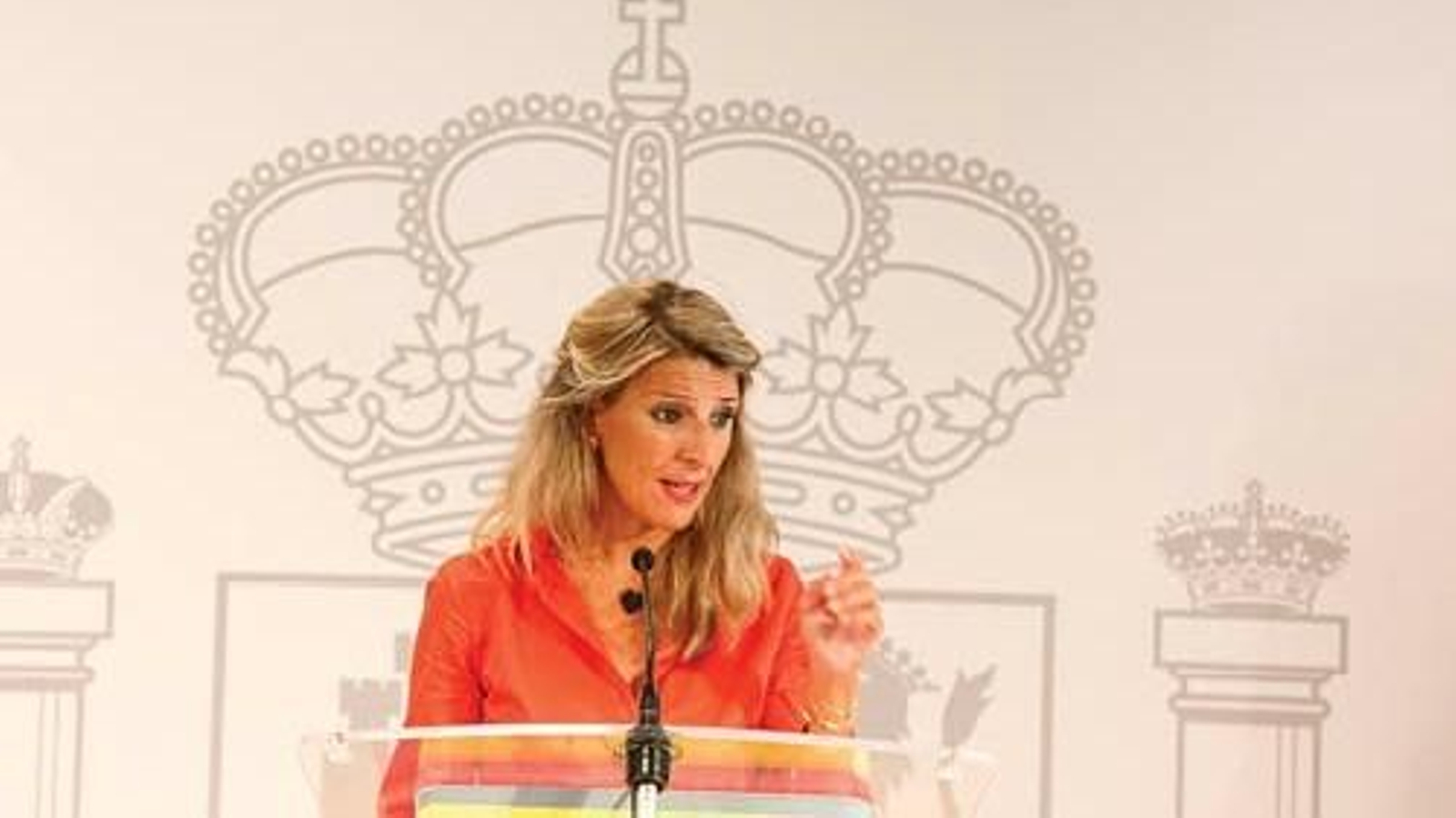 Yolanda Díaz, en una comparecencia pública en Vitoria.