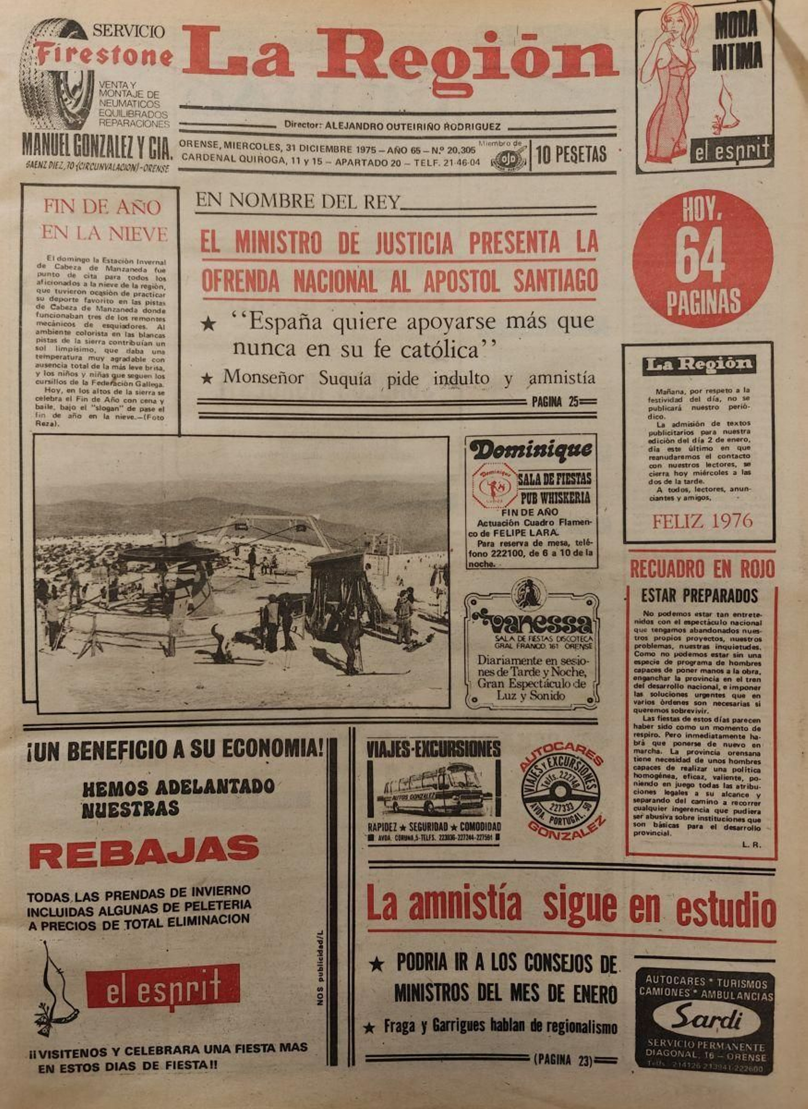 La portada del 31 de diciembre de 1975