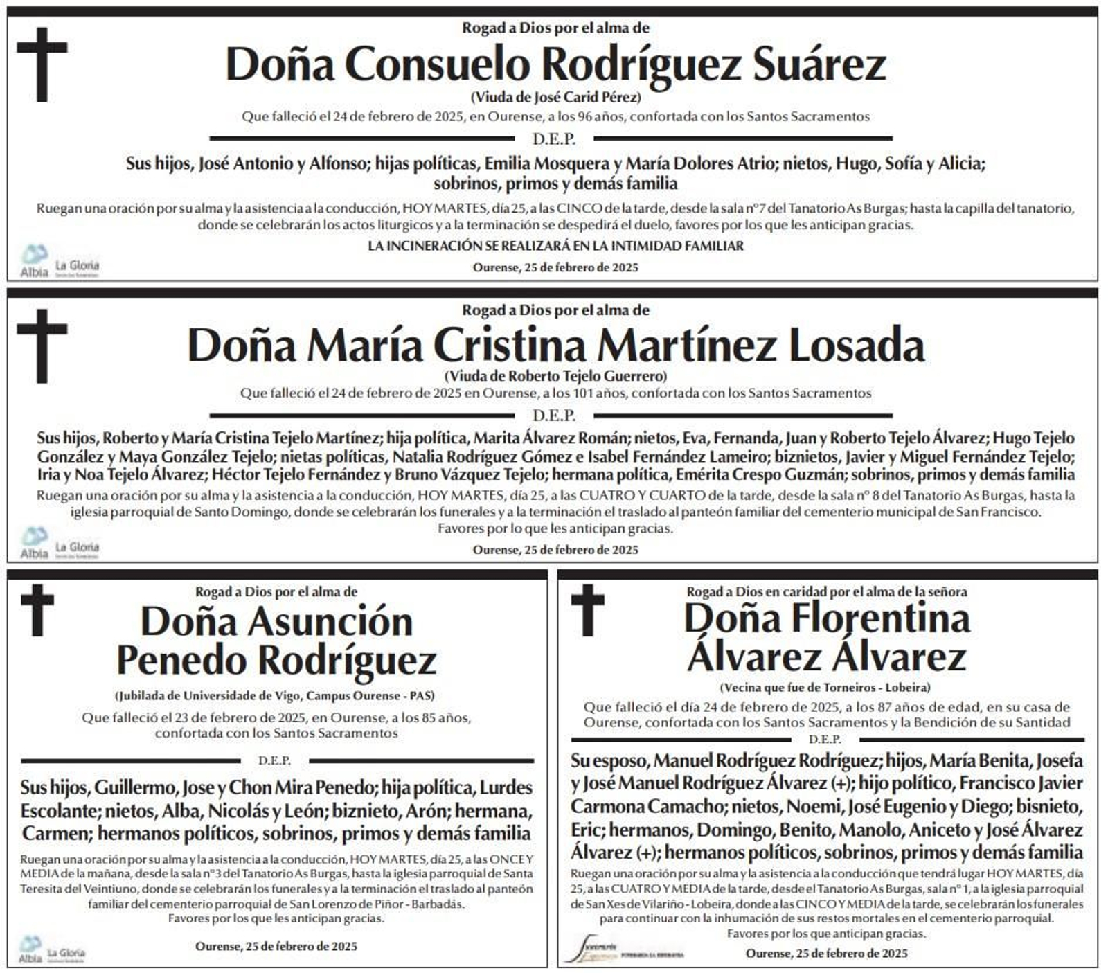 Esquelas martes 25 de febrero.