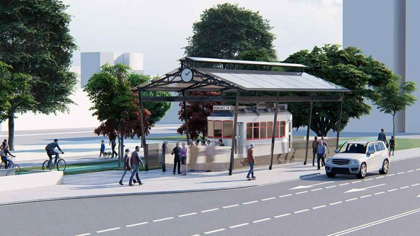 Proyección de la cubierta que se instalará en el tranvía de Castelao.