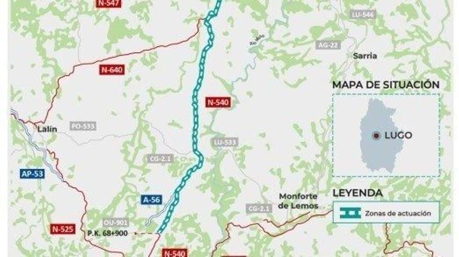 Transportes invierte 11 millones para rehabilitar el firme de la carretera entre Lugo y Vilamarín.