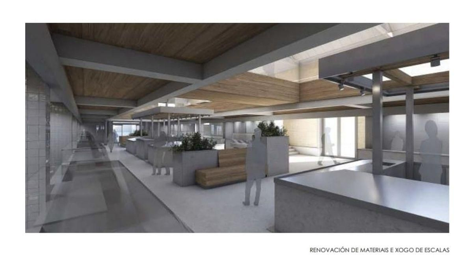 Infografía del proyecto para la planta baja de la Praza de Abastos de Carballiño.