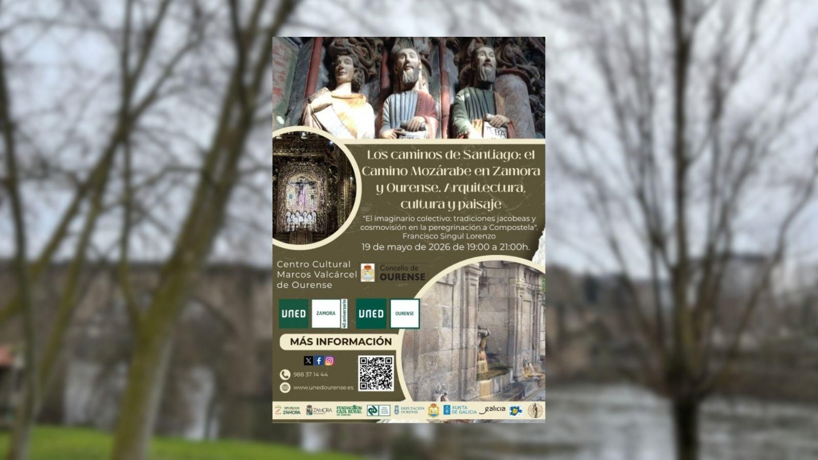 Cartel de la conferencia "El imaginario colectivo: tradiciones jacobeas y cosmovisión en la peregrinación a Compostela" de Francisco Signul Lorenzo.