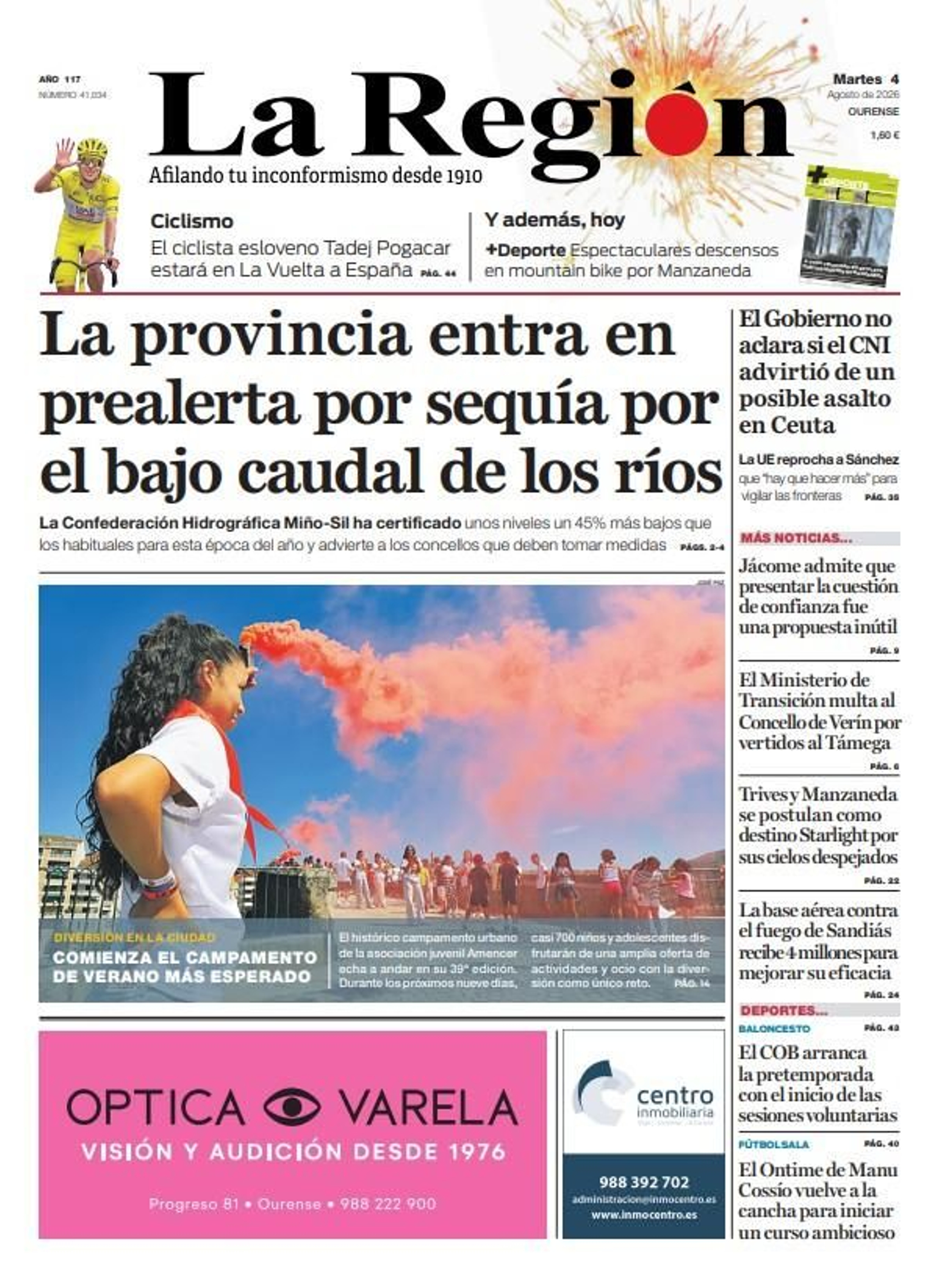 La portada de La Región de este martes, 4 de agosto.