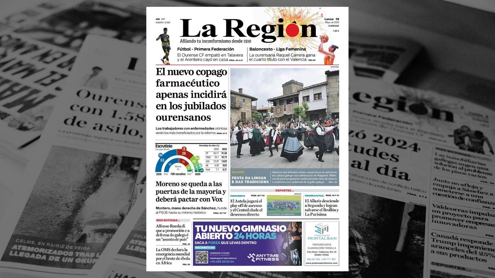 La portada de La Región de este lunes.