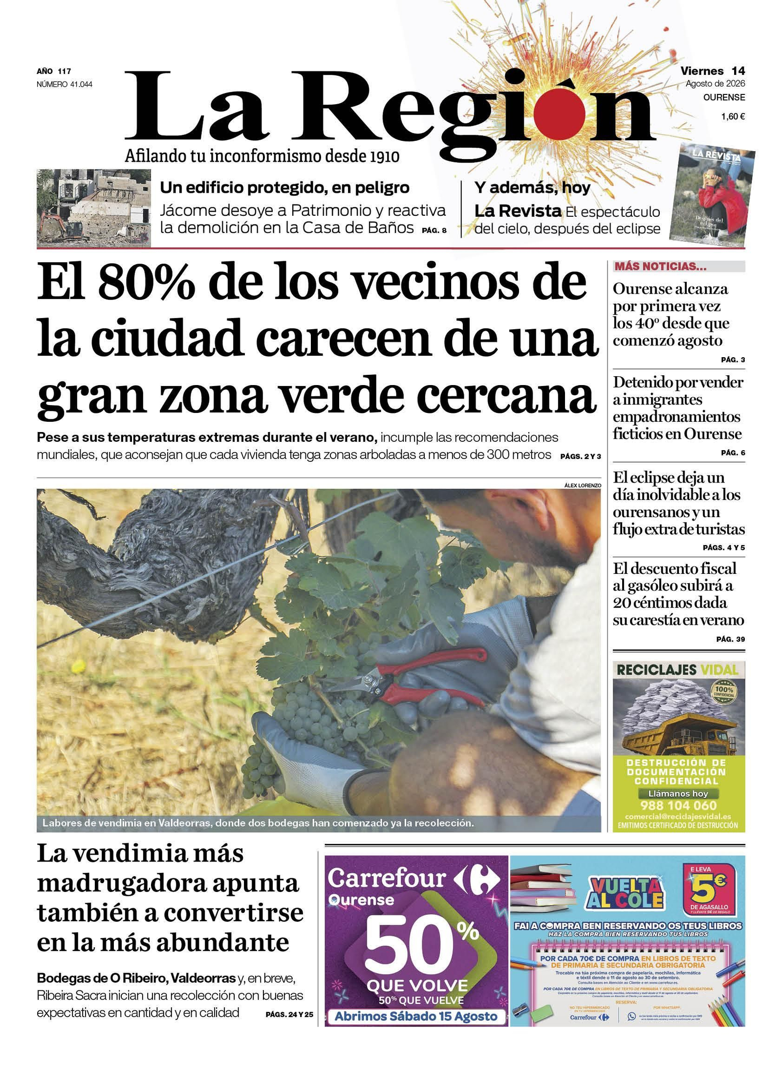 Los titulares de La Región de este viernes, 14 de agosto