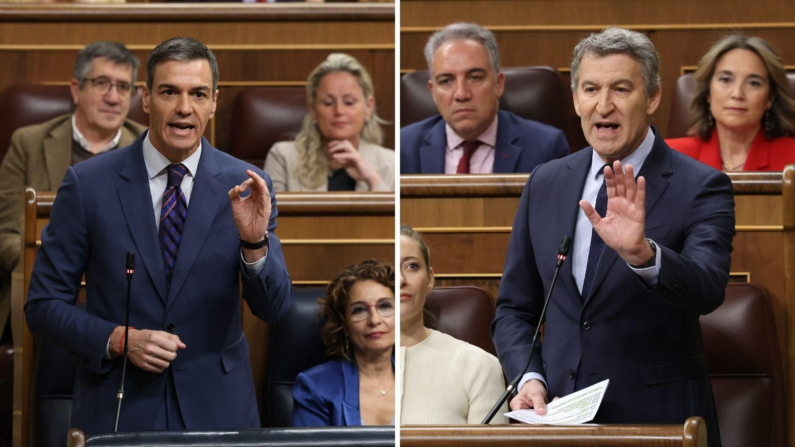 Pedro Sánchez y Alberto Núñez Feijóo, en la sesión de control al Gobiernod e este miércoles