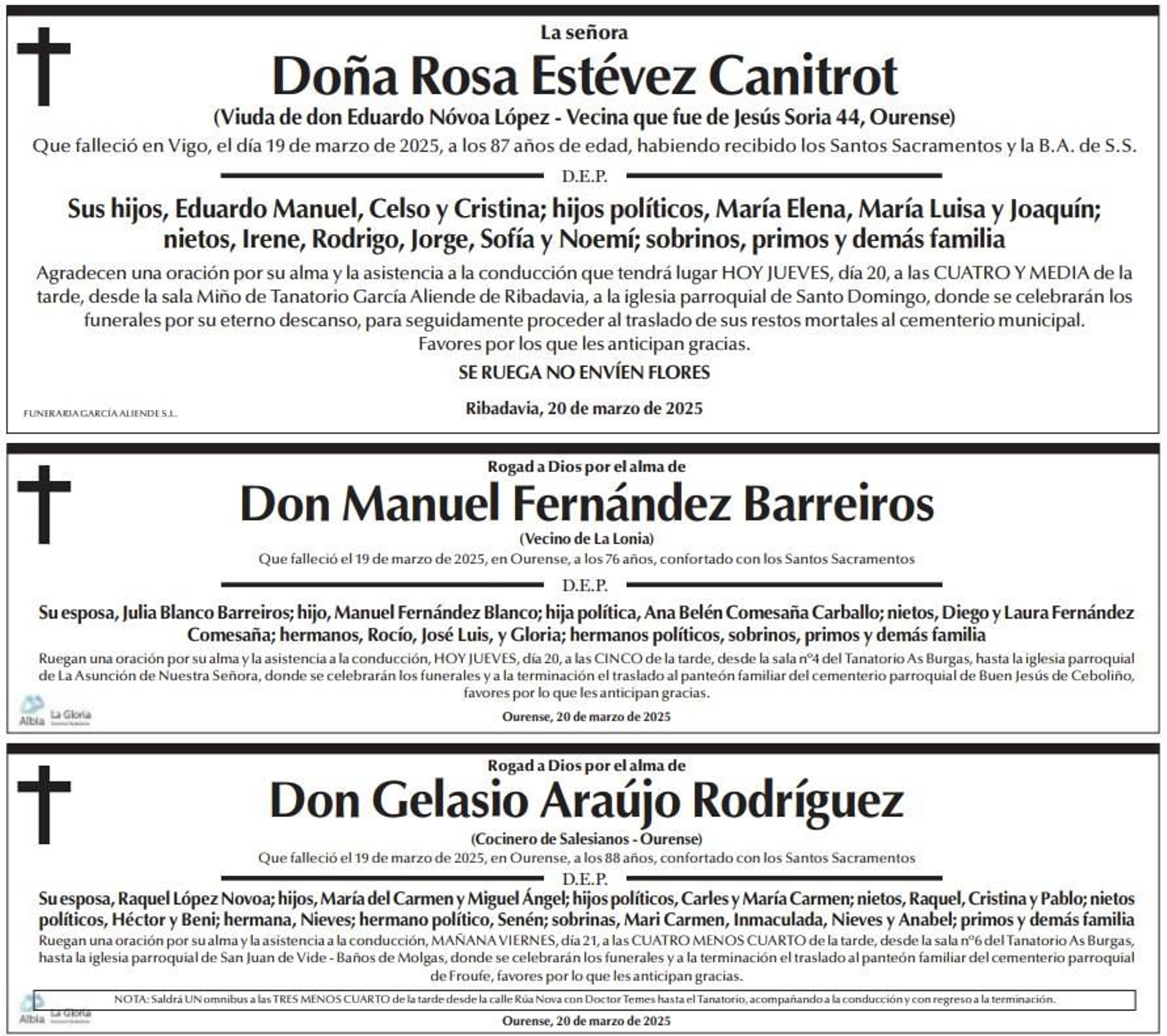 Esquelas de Ourense.