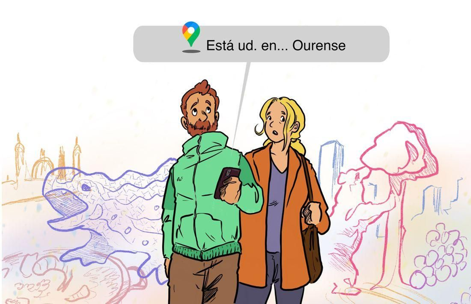 Las vías con el nombre de Ourense se reparten por toda España. (Ilustración: Guillermo Altarriba)