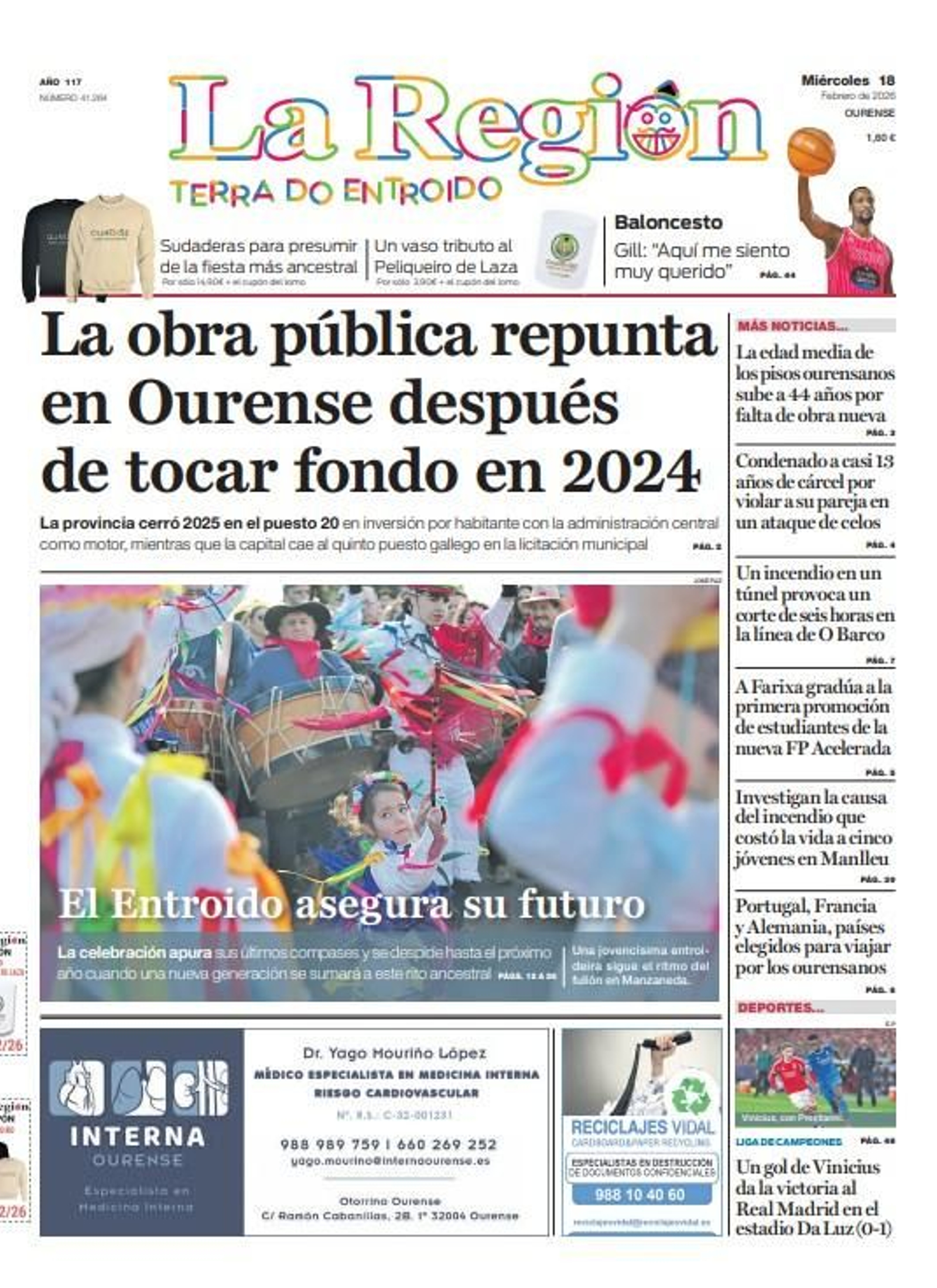 Los titulares de La Región de este miércoles, 18 de febrero