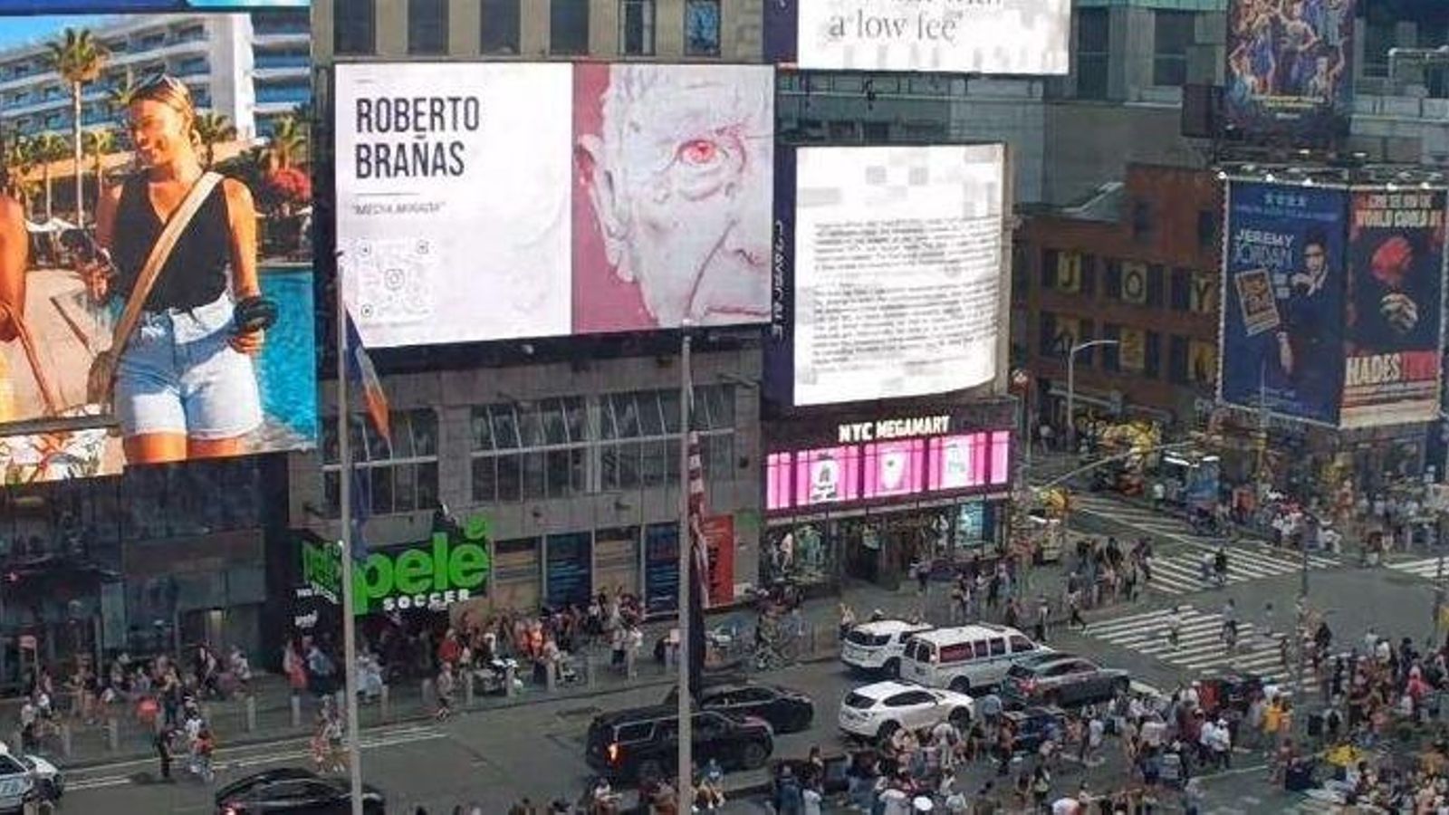 La pantalla de Roberto Brañas, que participó la campaña de promoción del arte español en Times Square.