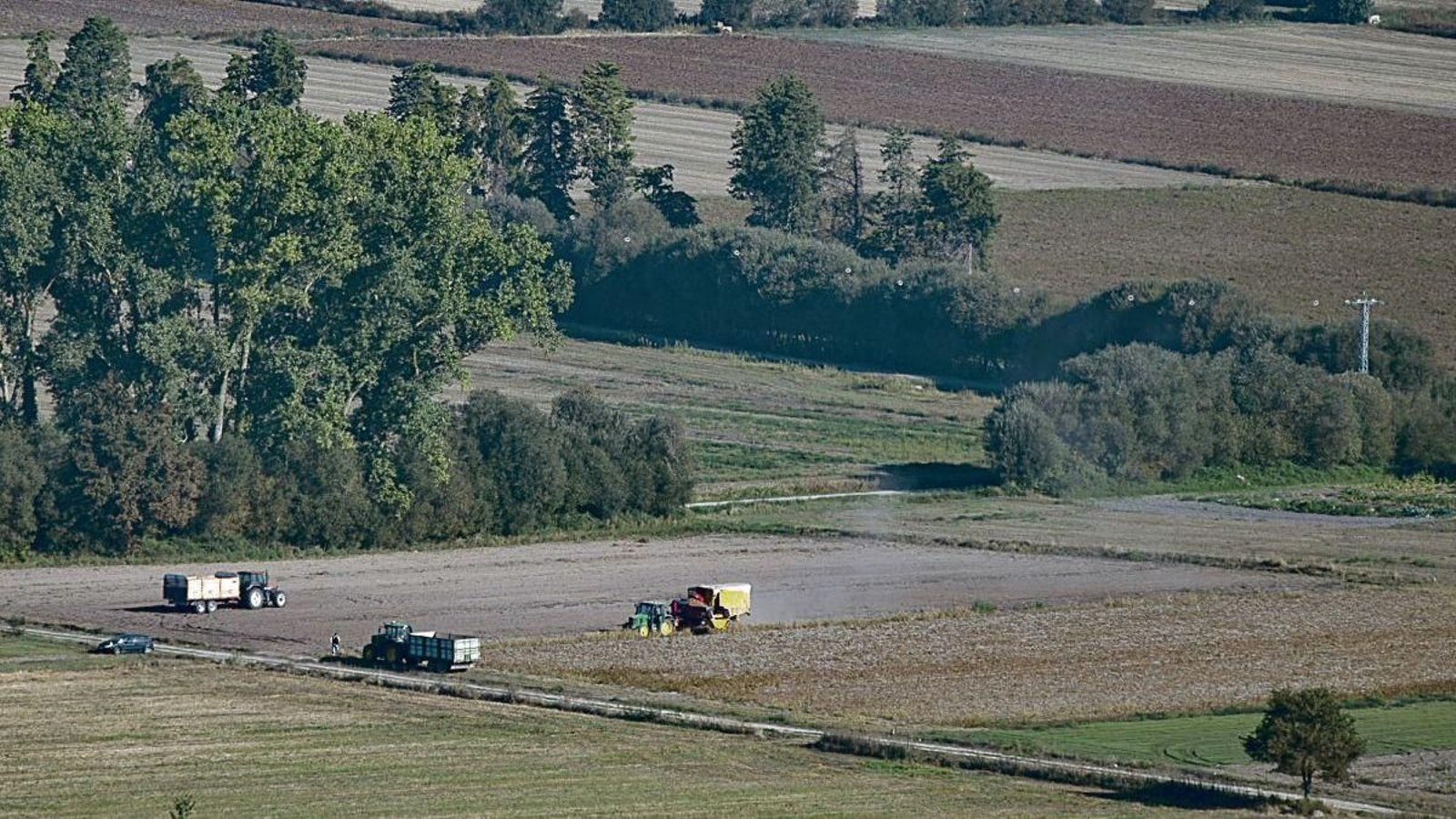 Tractores trabajando en los campos de Xinzo de Limia este jueves.