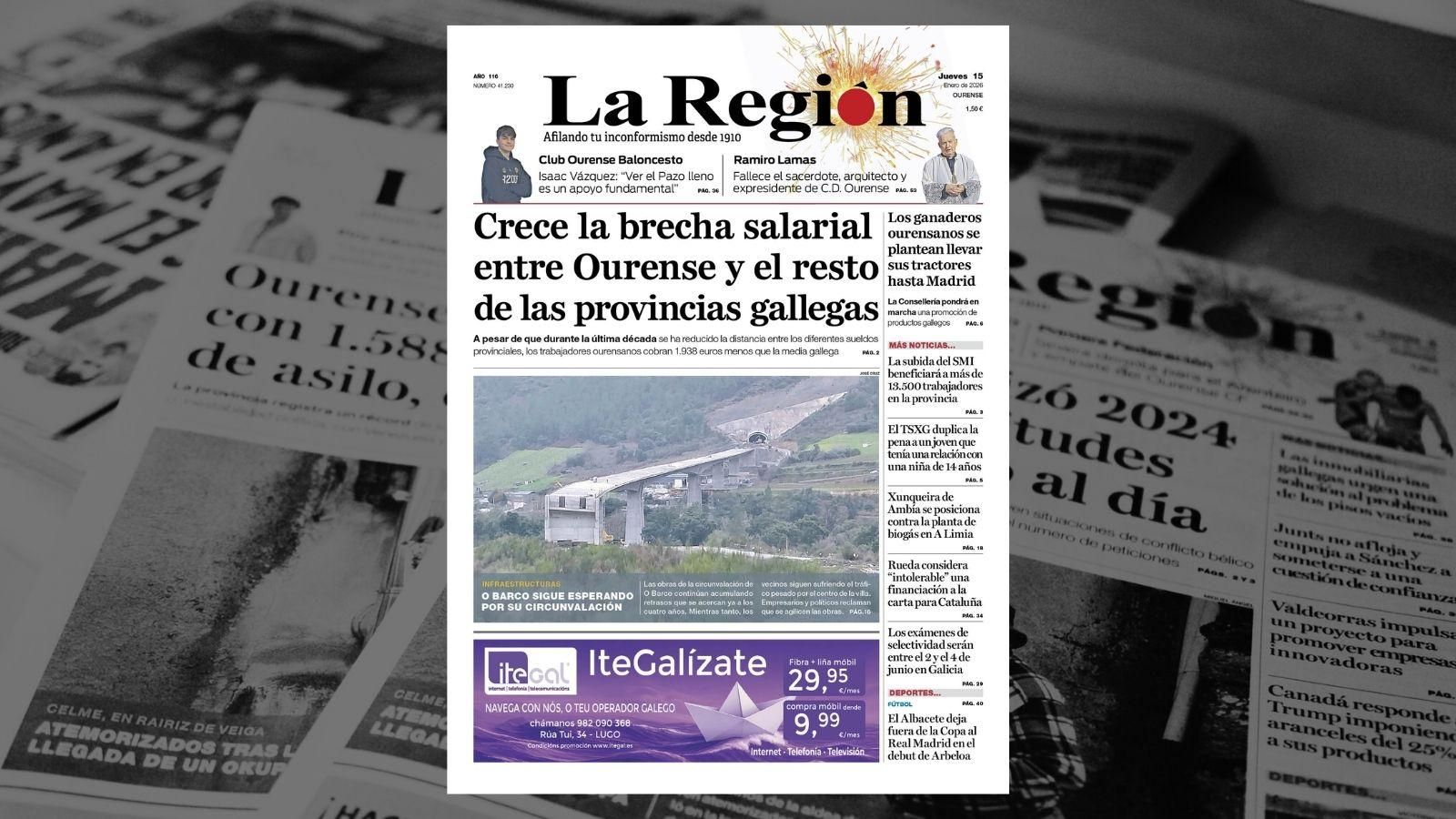 Las portadas de este jueves, 15 de enero de La Región.