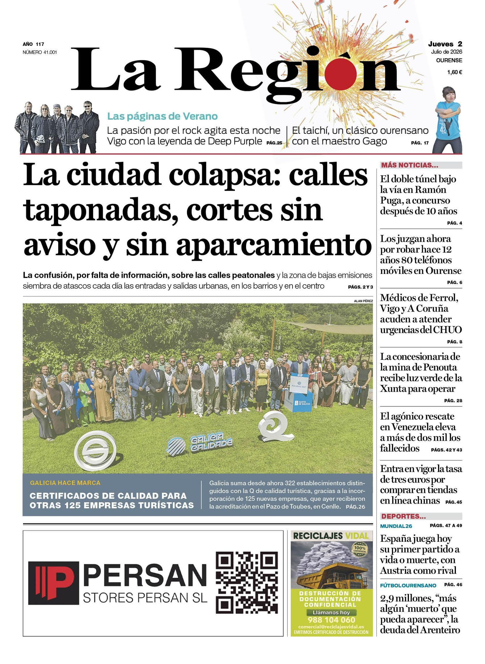 La portada de La Región de este jueves.