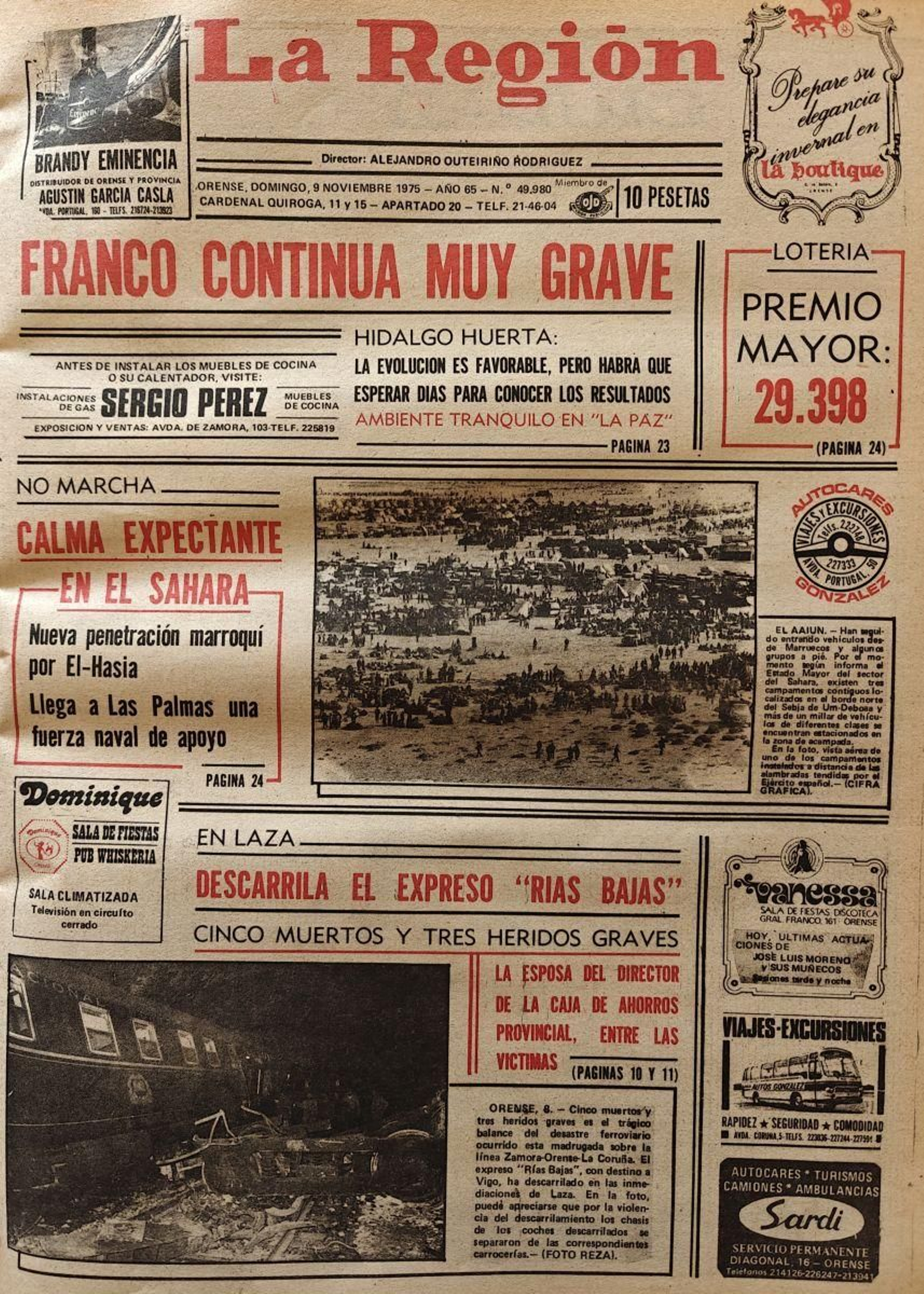 La portada de La Región del 9 de noviembre de 1975