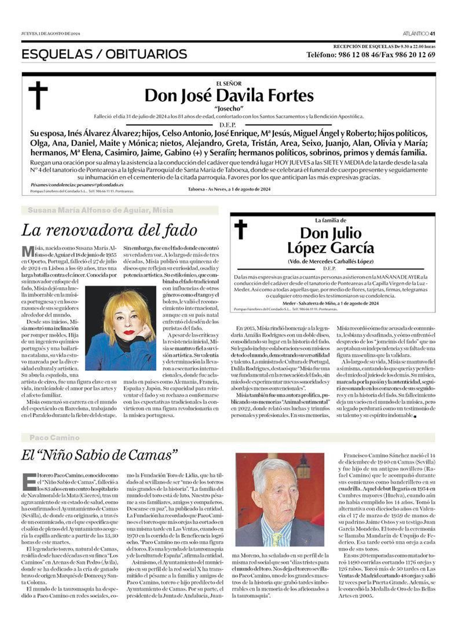 Esquelas del 1 de agosto.