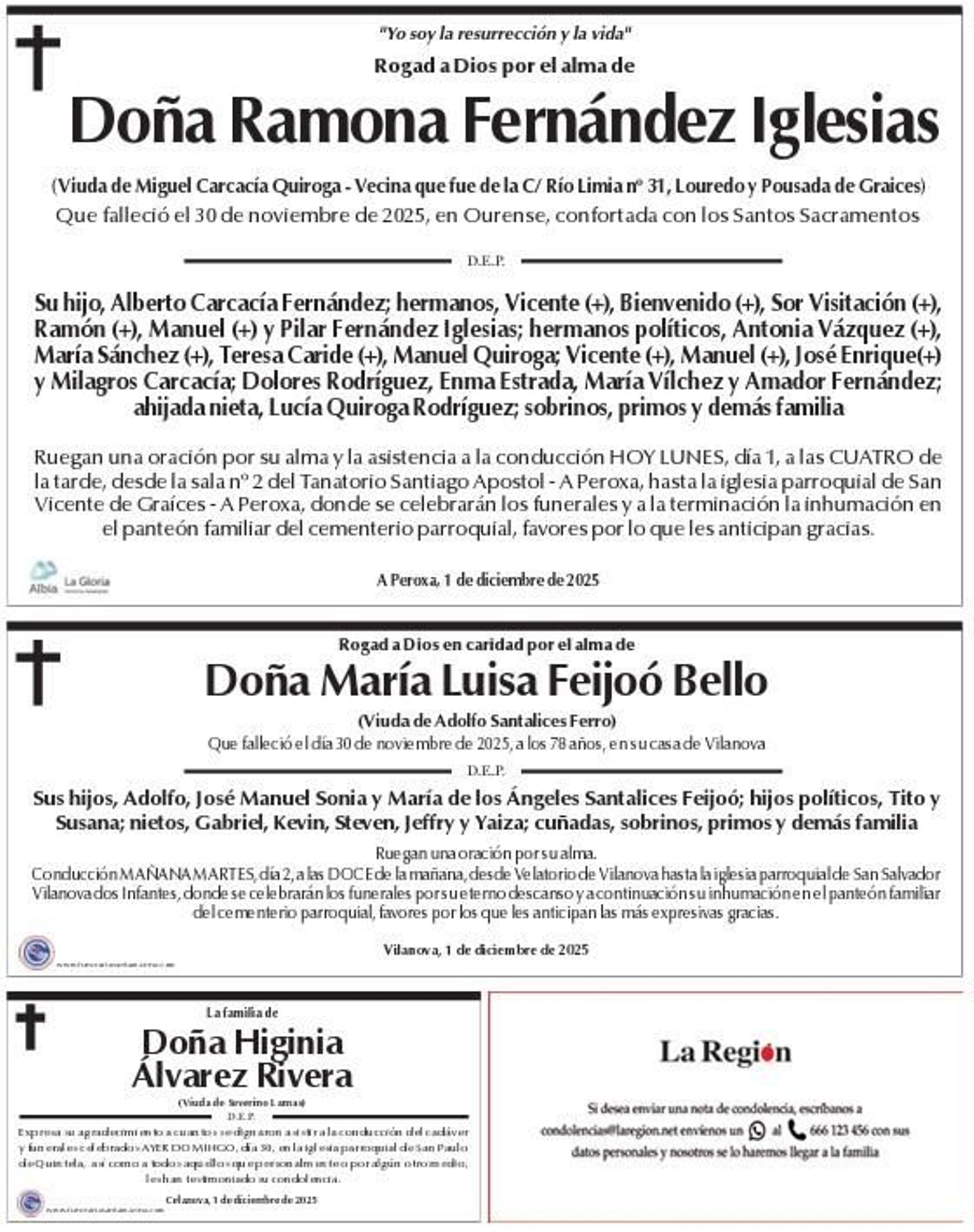 Esquelas La Región 1 de diciembre