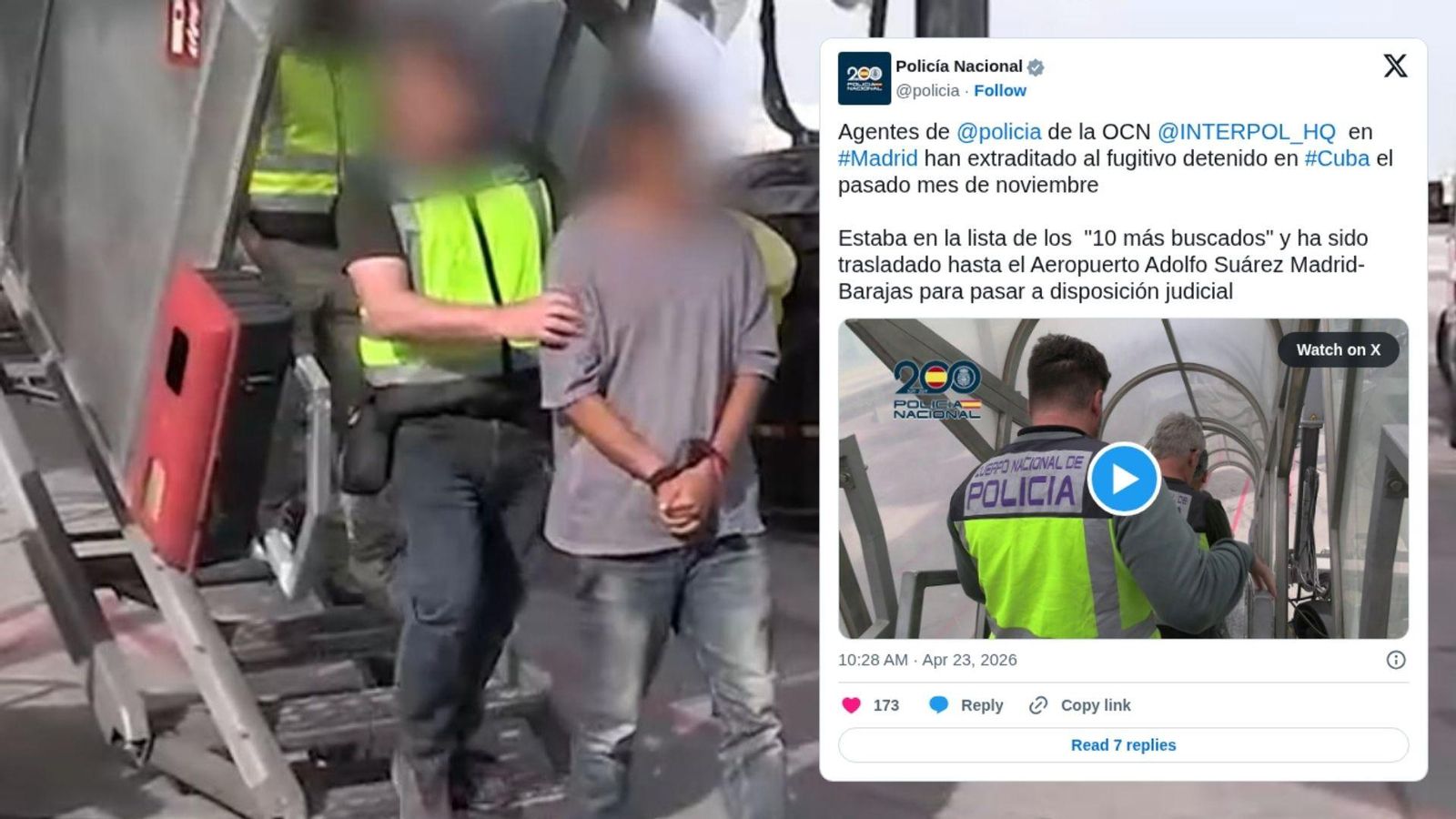 Llegada de Martiño Ramos a Madrid tras ser extraditado.