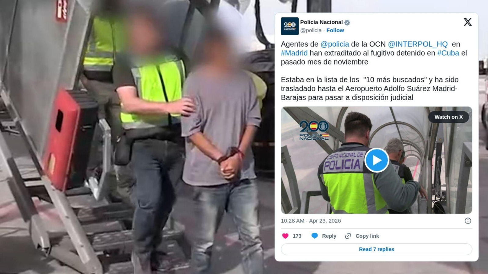 Llegada de Martiño Ramos a Madrid tras ser extraditado.