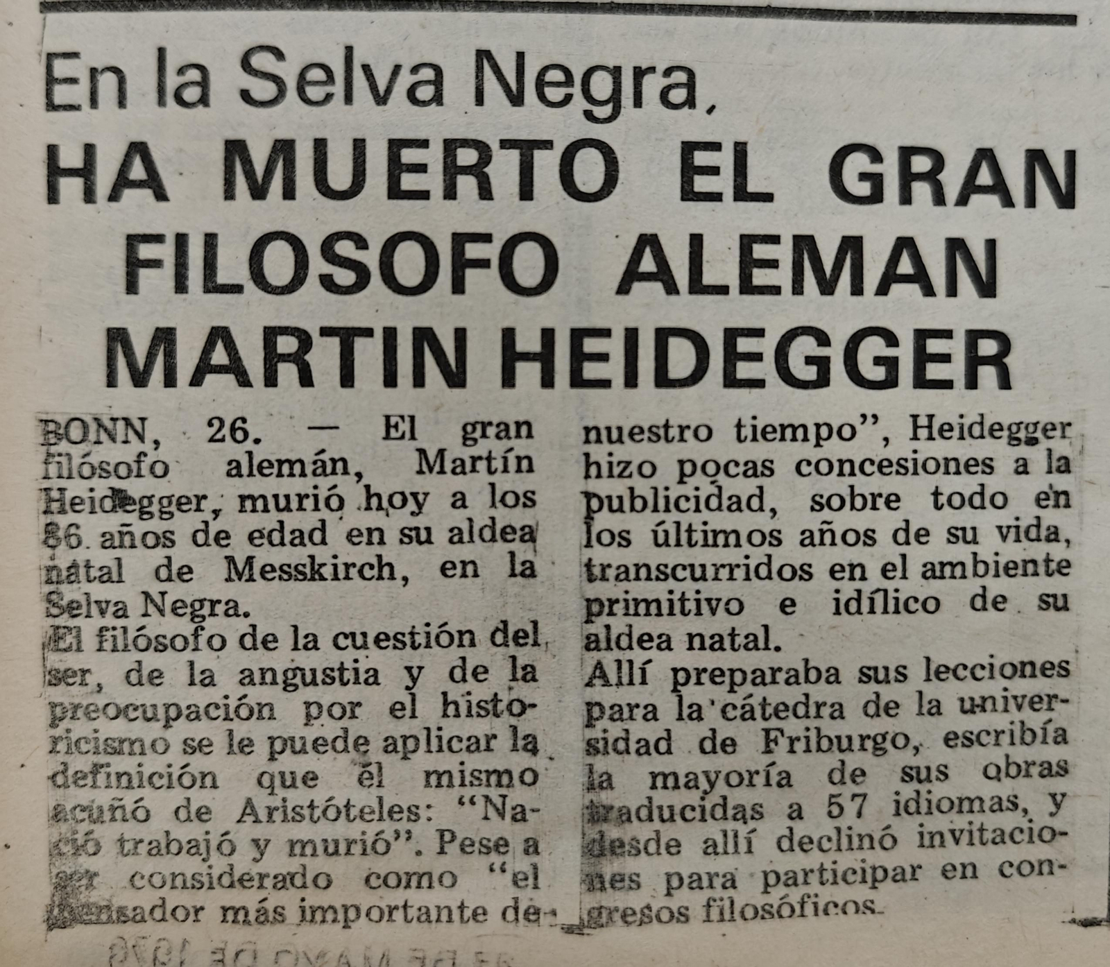 Titulares de La Región del 31 de mayo de 1976