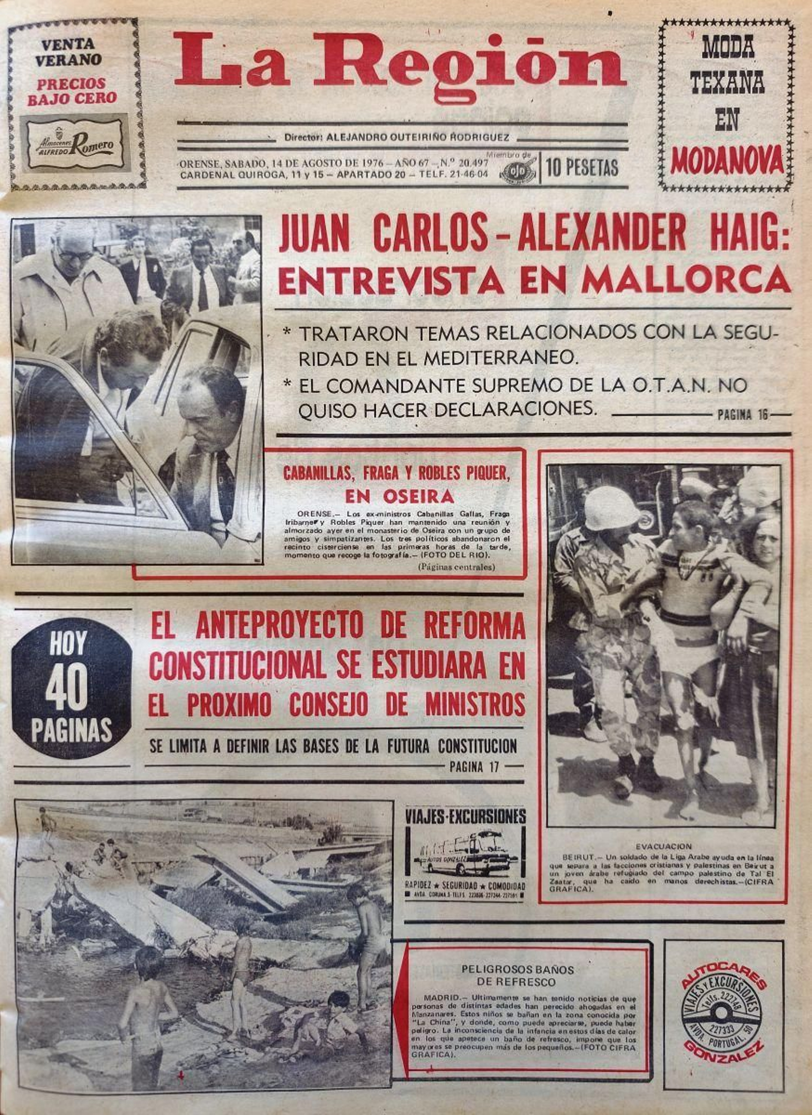 Primera página del 14 de agosto de 1976 de La Región