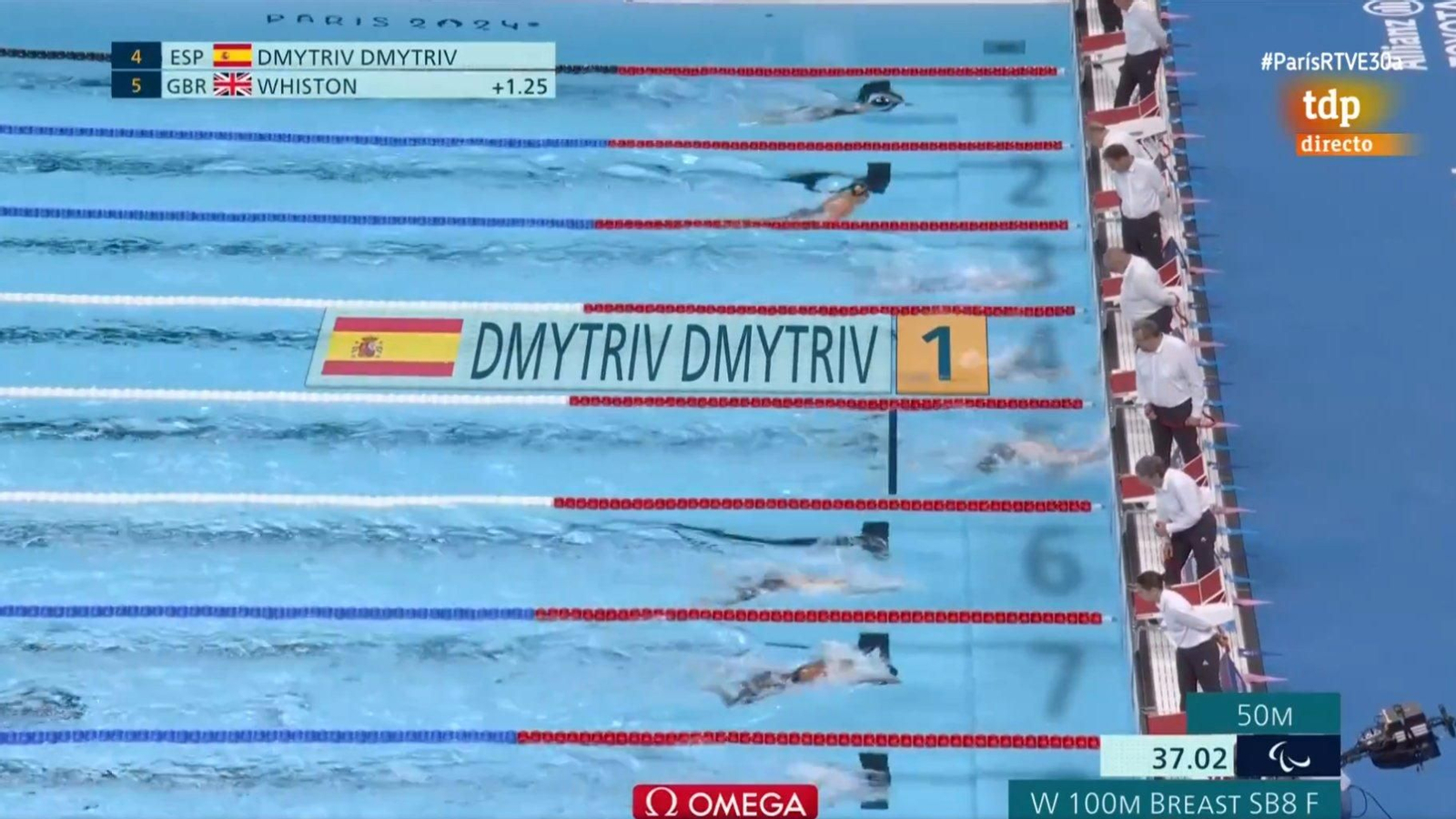 La nadadora española fue la primera en llegar. // Teledeporte