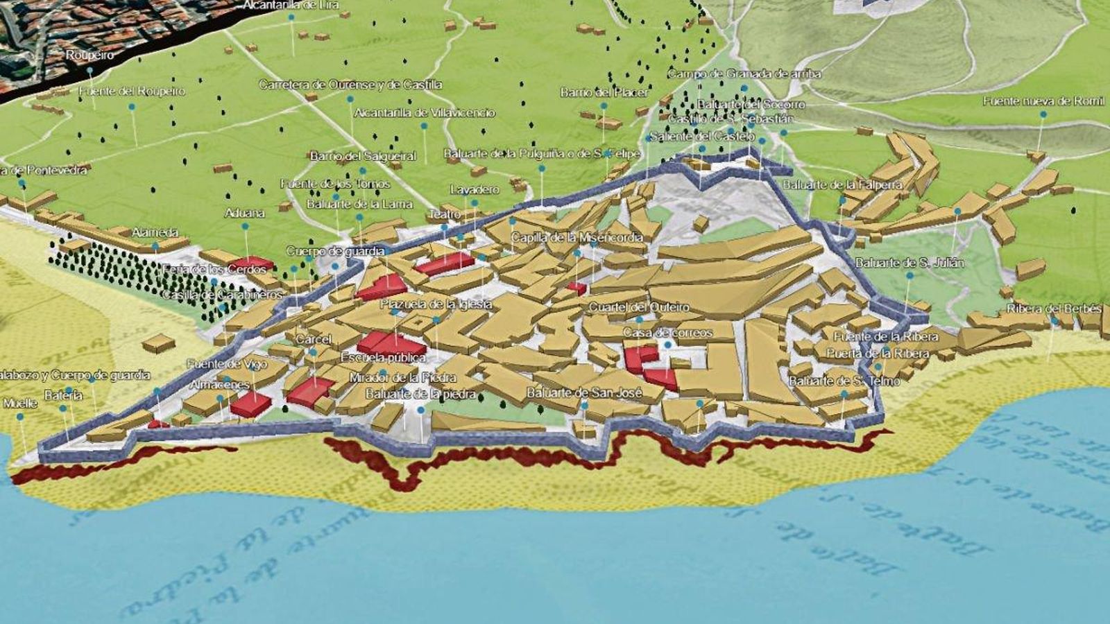 La recreación en tres dimensiones de como era Vigo en el año 1856.