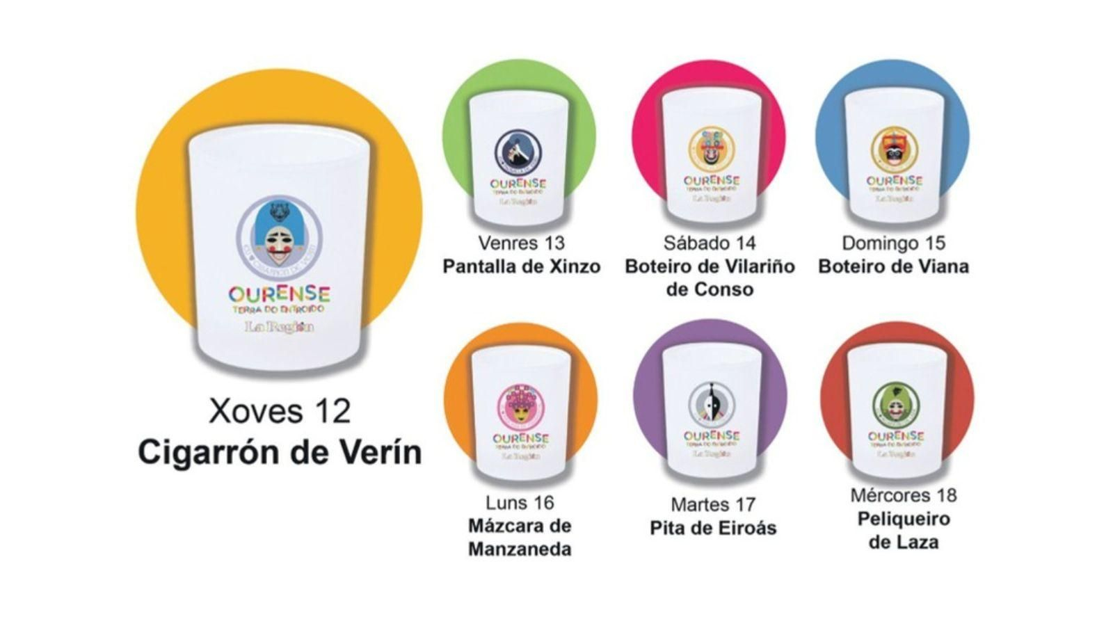 Colección completa de siete vases glaseados del Entroido.