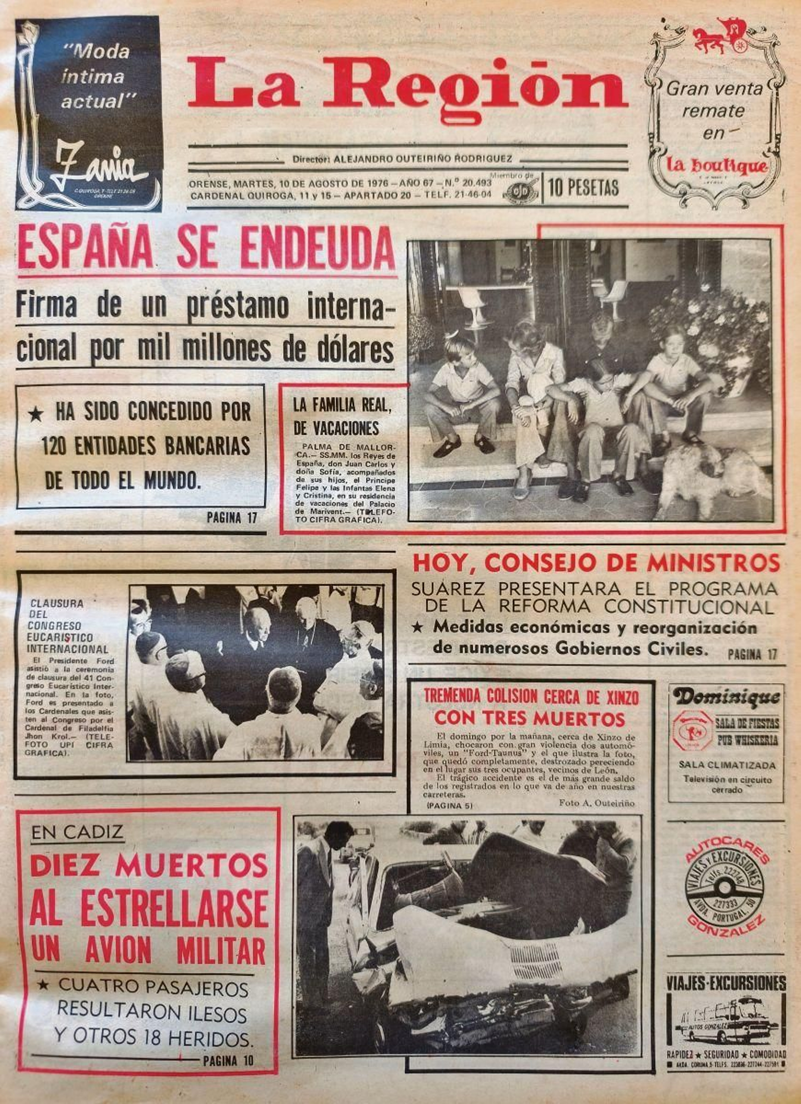 La portada de La Región del 10 de agosto de 1976.