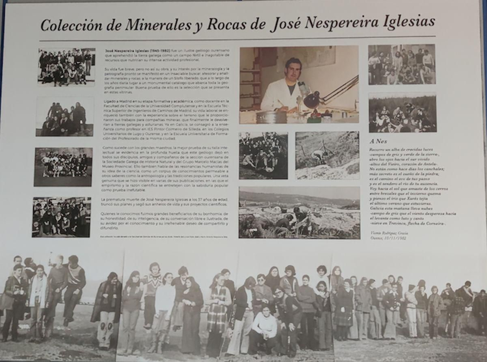 Nespereira con sus amigos y alumnos y un poema del naturalista Rodriguez Gracia.