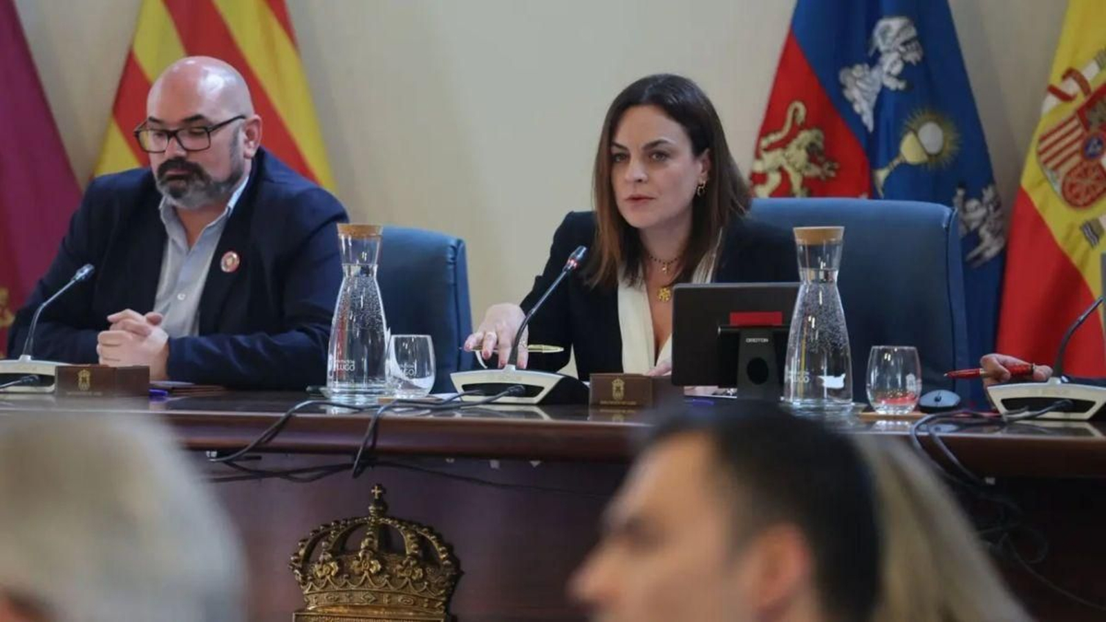 La presidenta de la Diputación, Carmela López, interviene durante el pleno.