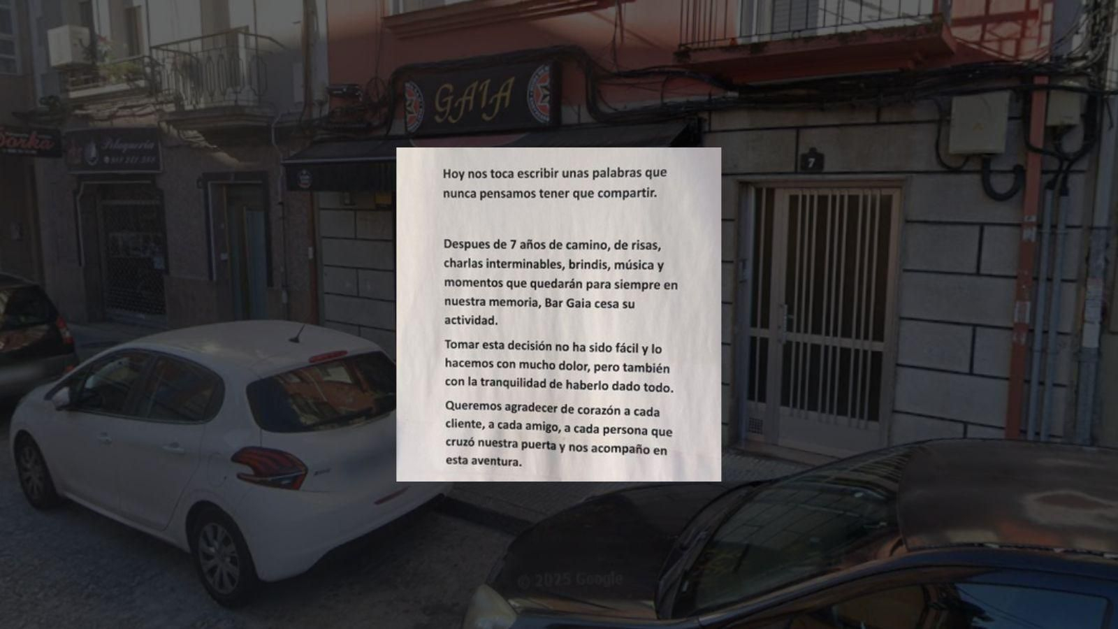 La carta de despedida del Bar Gaia
