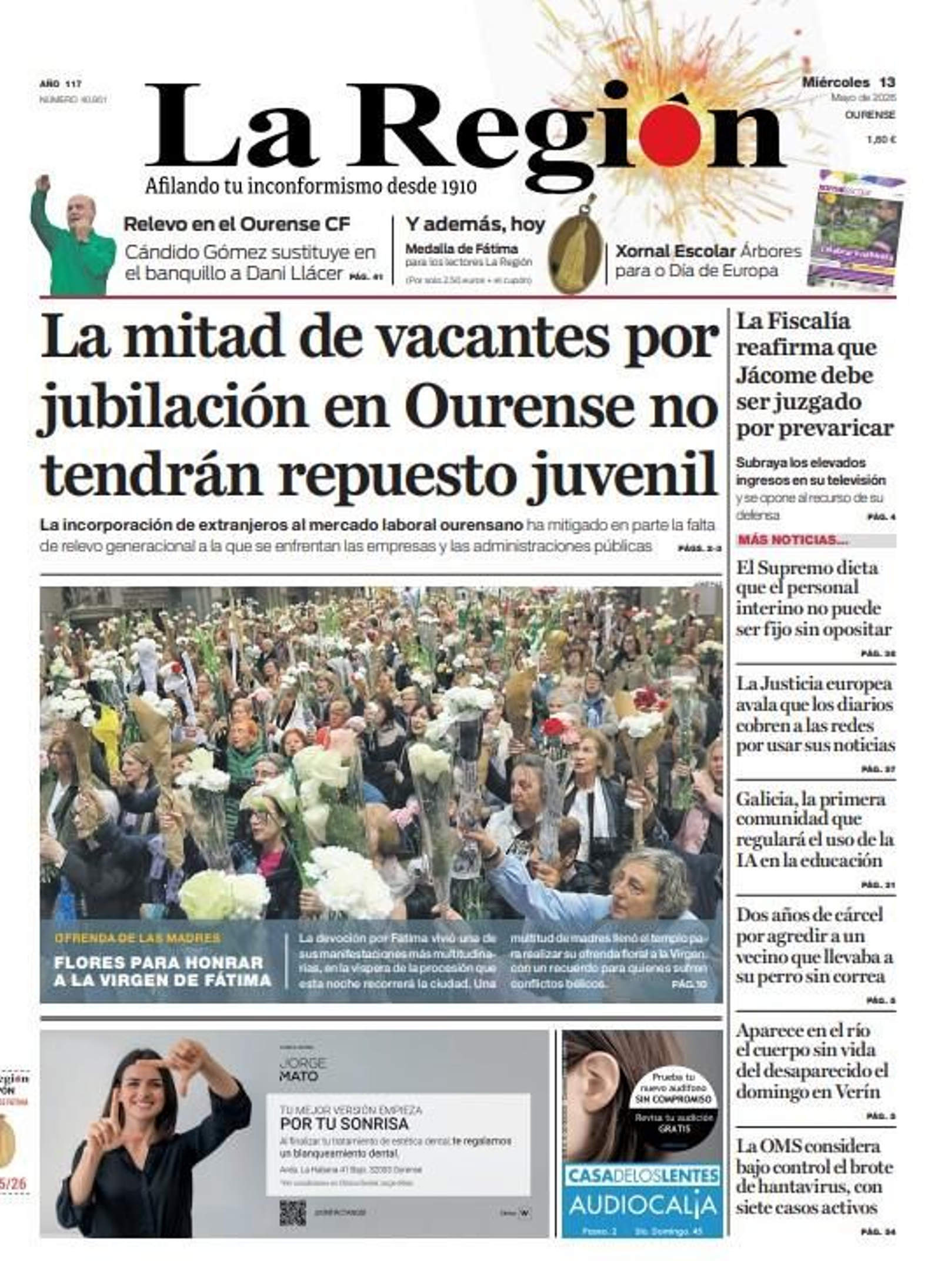 Los titulares de La Región de este miércoles, 13 de mayo