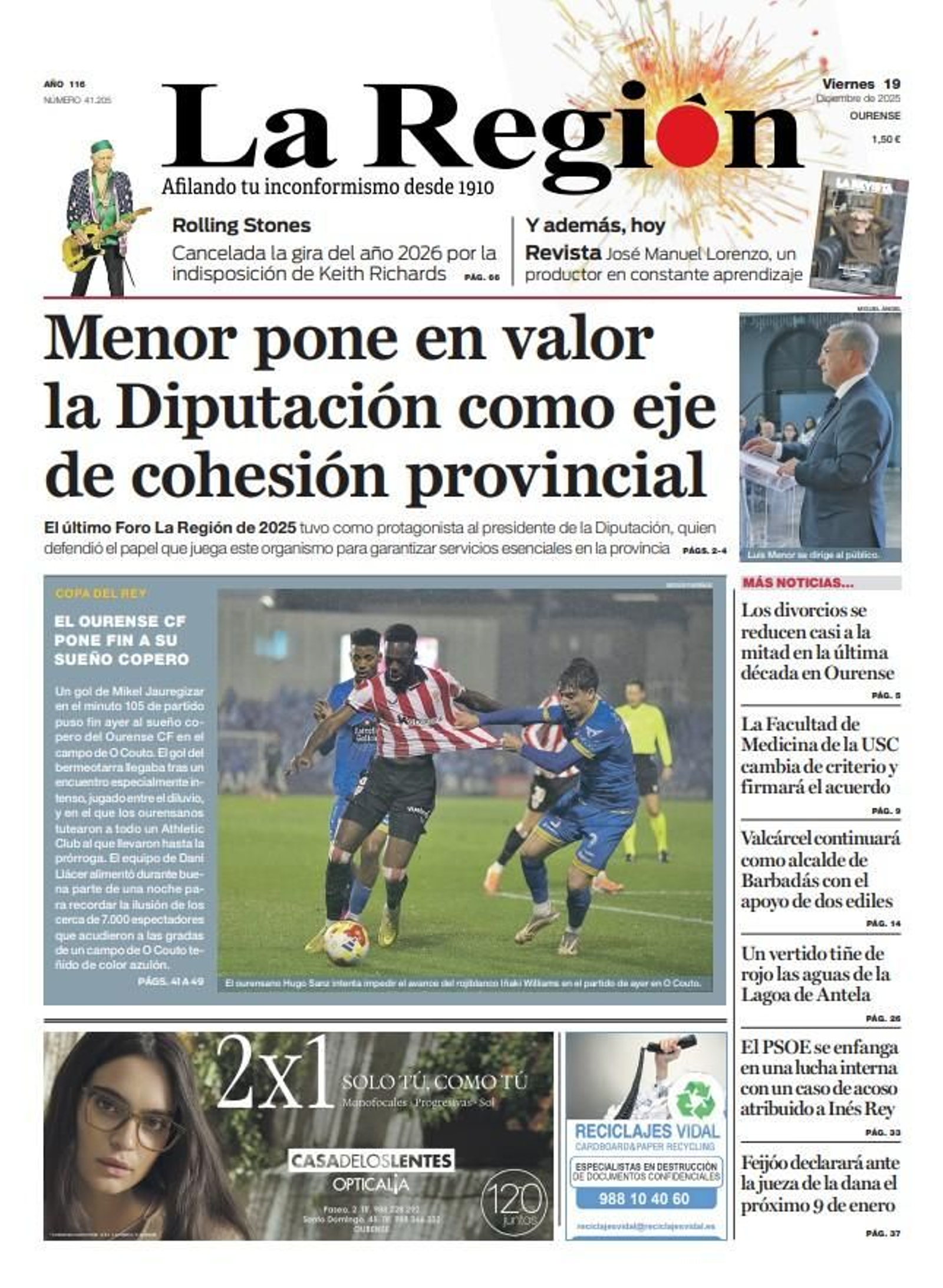 La portada de La Región de este viernes, 19 de diciembre