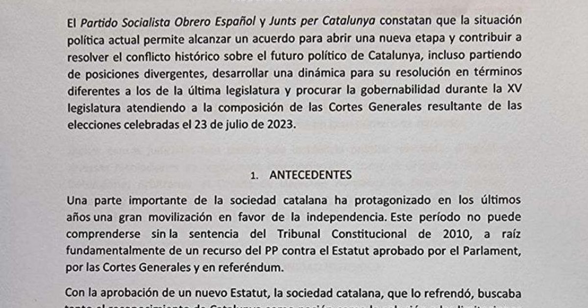 El documento íntegro del pacto entre PSOE y Junts