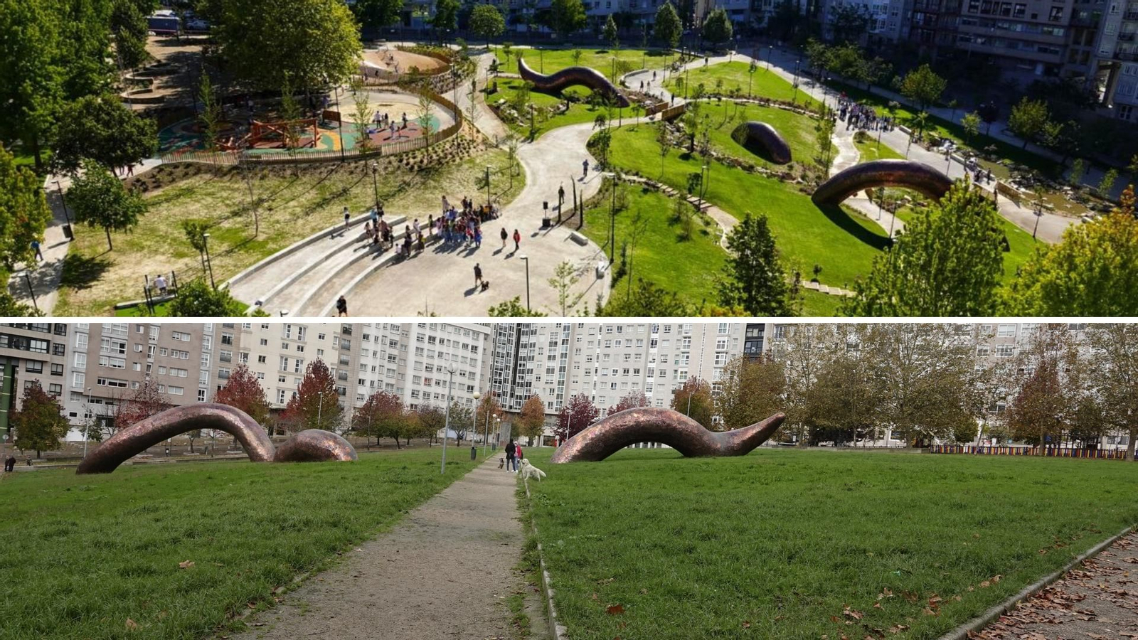 Arriba, la Praza da Miñoca remodelada. Abajo, como era antes. // Vicente Alonso