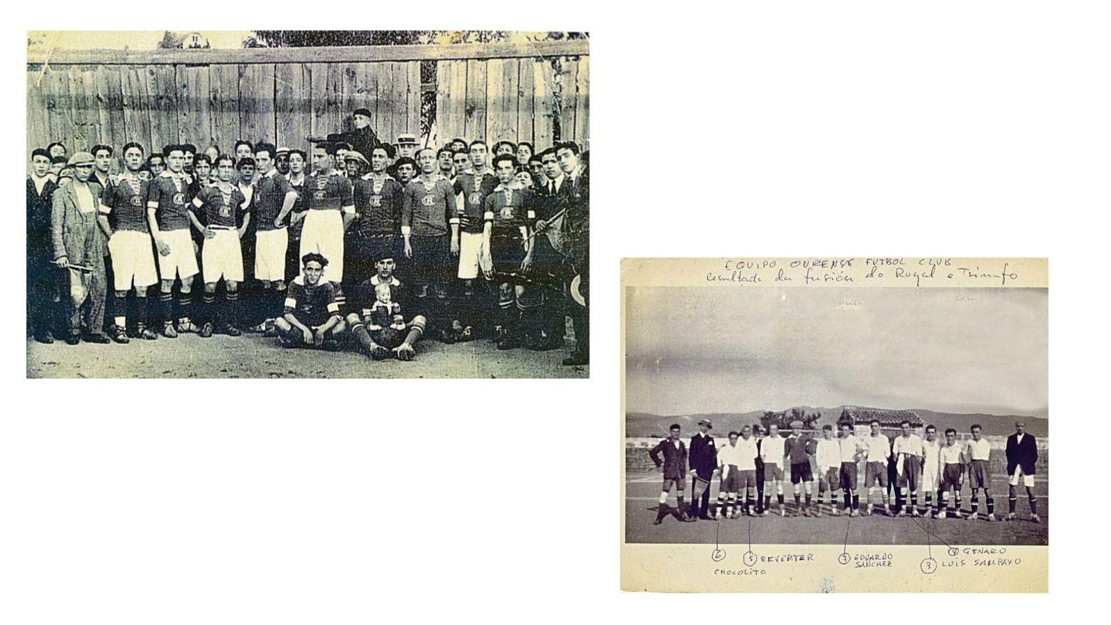 El Royal F.C. y a su lado el resultado de la fusión de aquel 1923,  el Orense F.C..