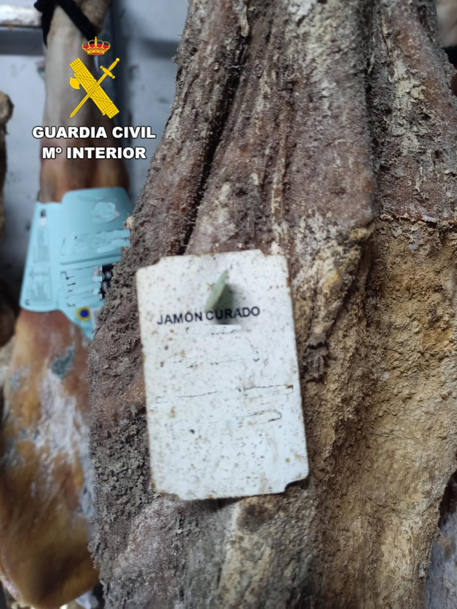 Uno de los jamoneas hallados en el almacén.