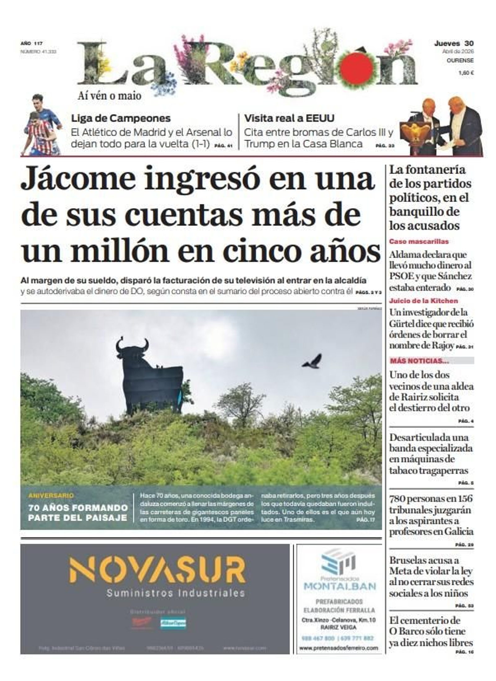 La portada de La Región de este jueves, 30 de abril.