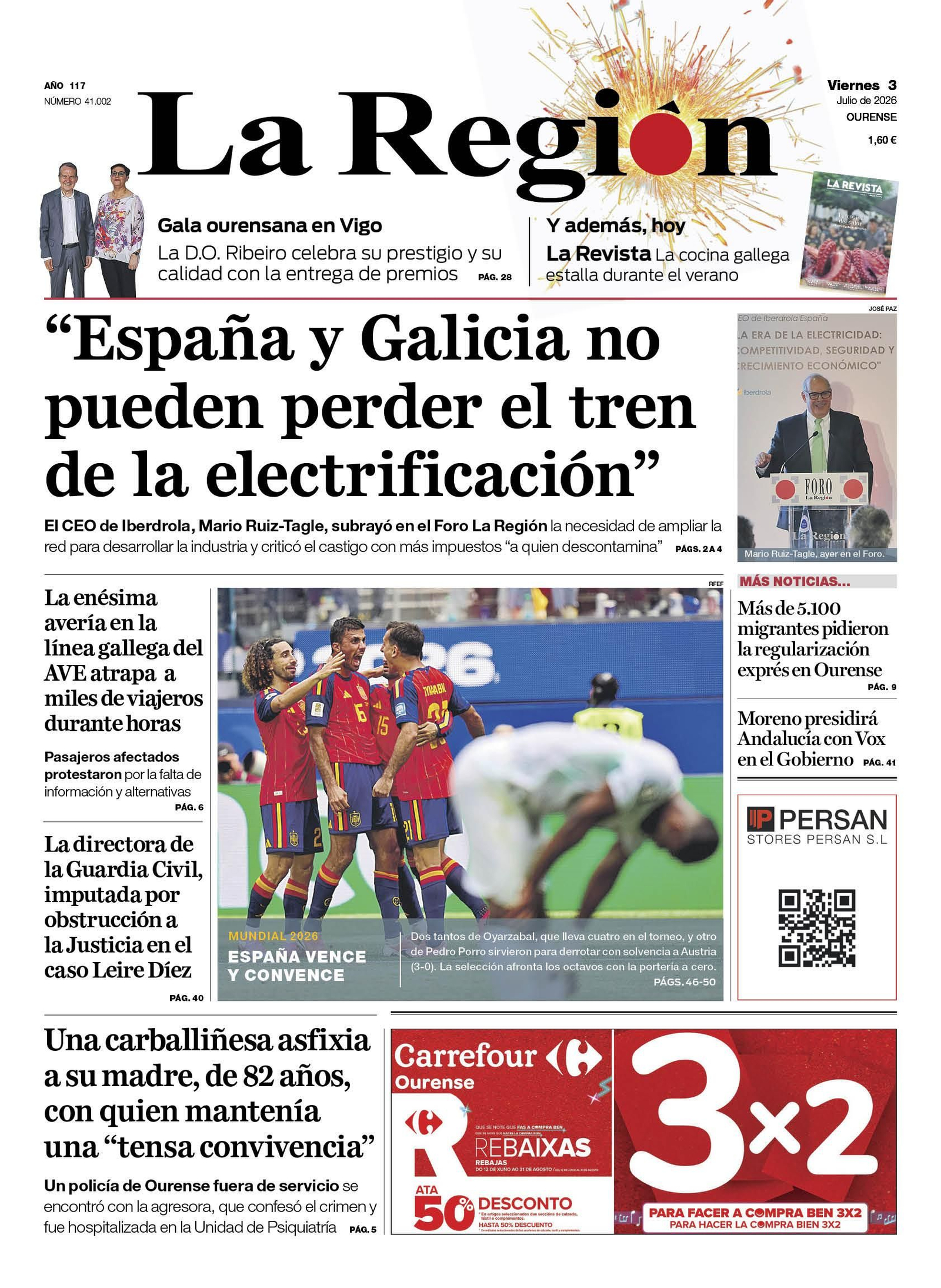 La portada de La Región de este viernes.